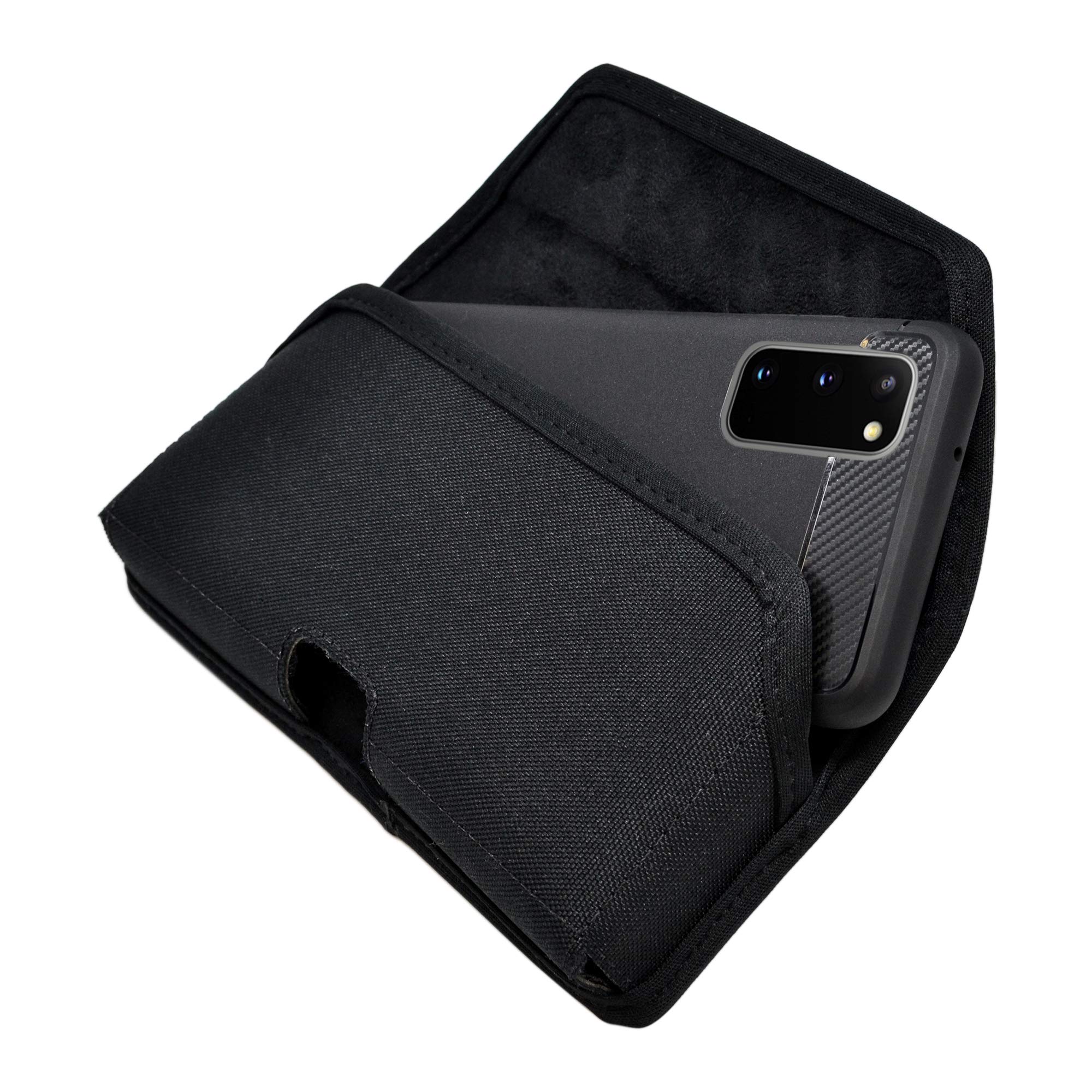 Premium Nylon Phone Holster for Samsung Galaxy S25-S20 – Black Belt Holder for Phones with Slim Cases – Magnetic Closure Pouch with Metal Clip | Perfect for Running, Hiking & Outdoor Activities