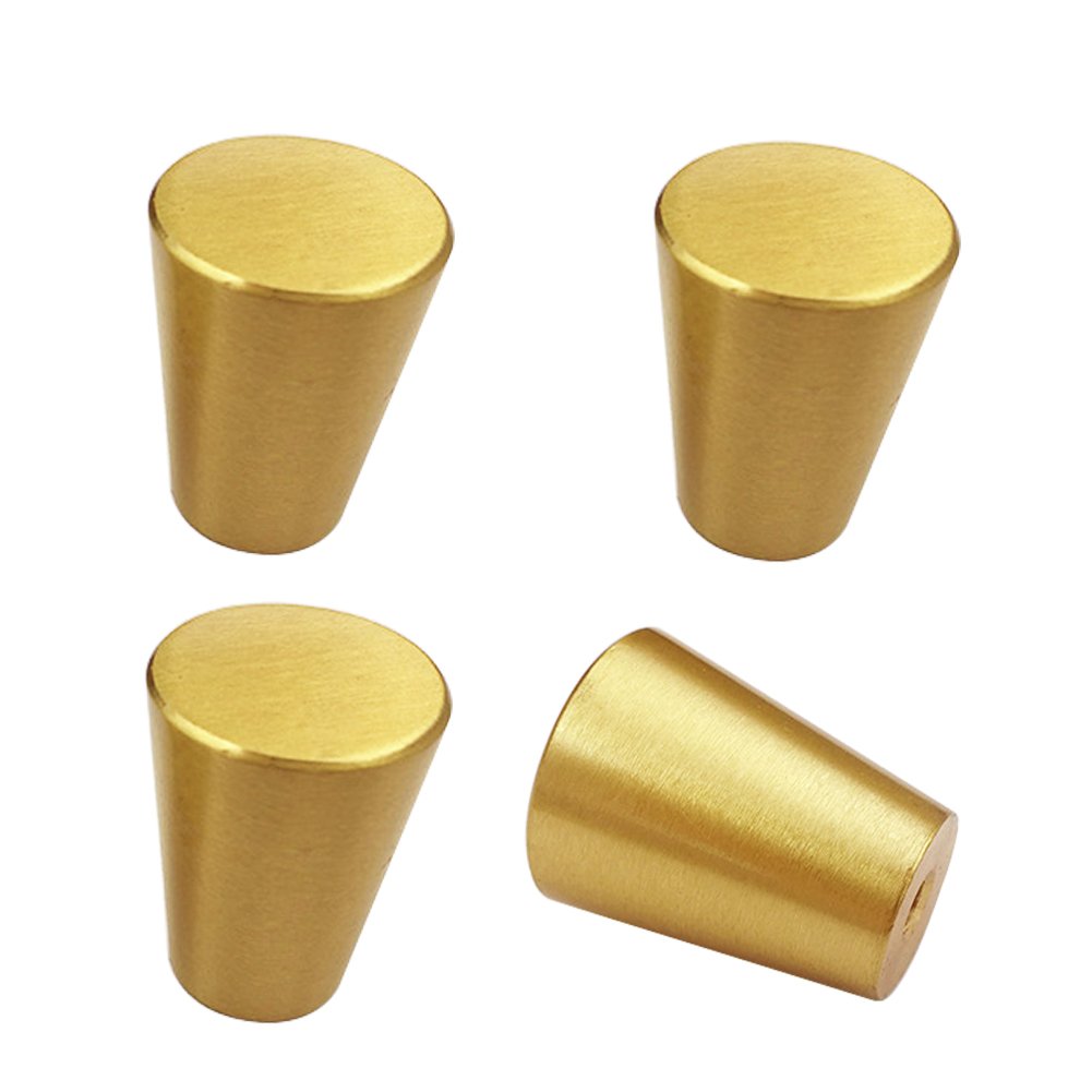 Heavy Duty Solid Brass Cabinet Knobs - 4 Pack Circular Truncated Cone Drawer Handles for Dresser, Wardrobe & Furniture (Antique Brass Finish) - Perfect for Home Decor, Kitchen Cabinets & DIY Furniture Projects