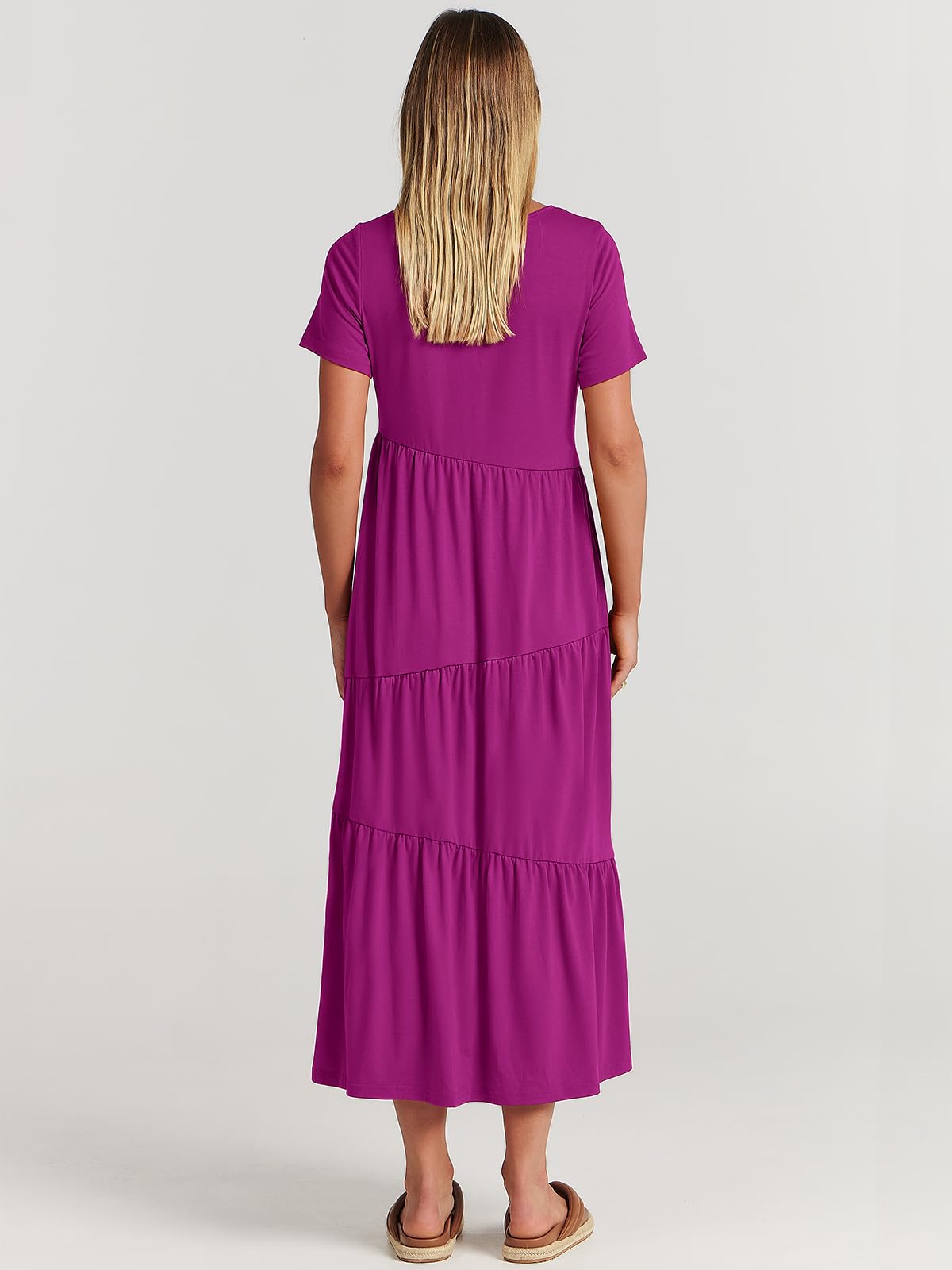 ANRABESS Women's Summer Maxi Dress - Short Sleeve Casual Swing Dress, Asymmetric Tiered Beach Sundress for Vacation, Long Dress for Beach Outings, Pool Parties and Summer Getaways