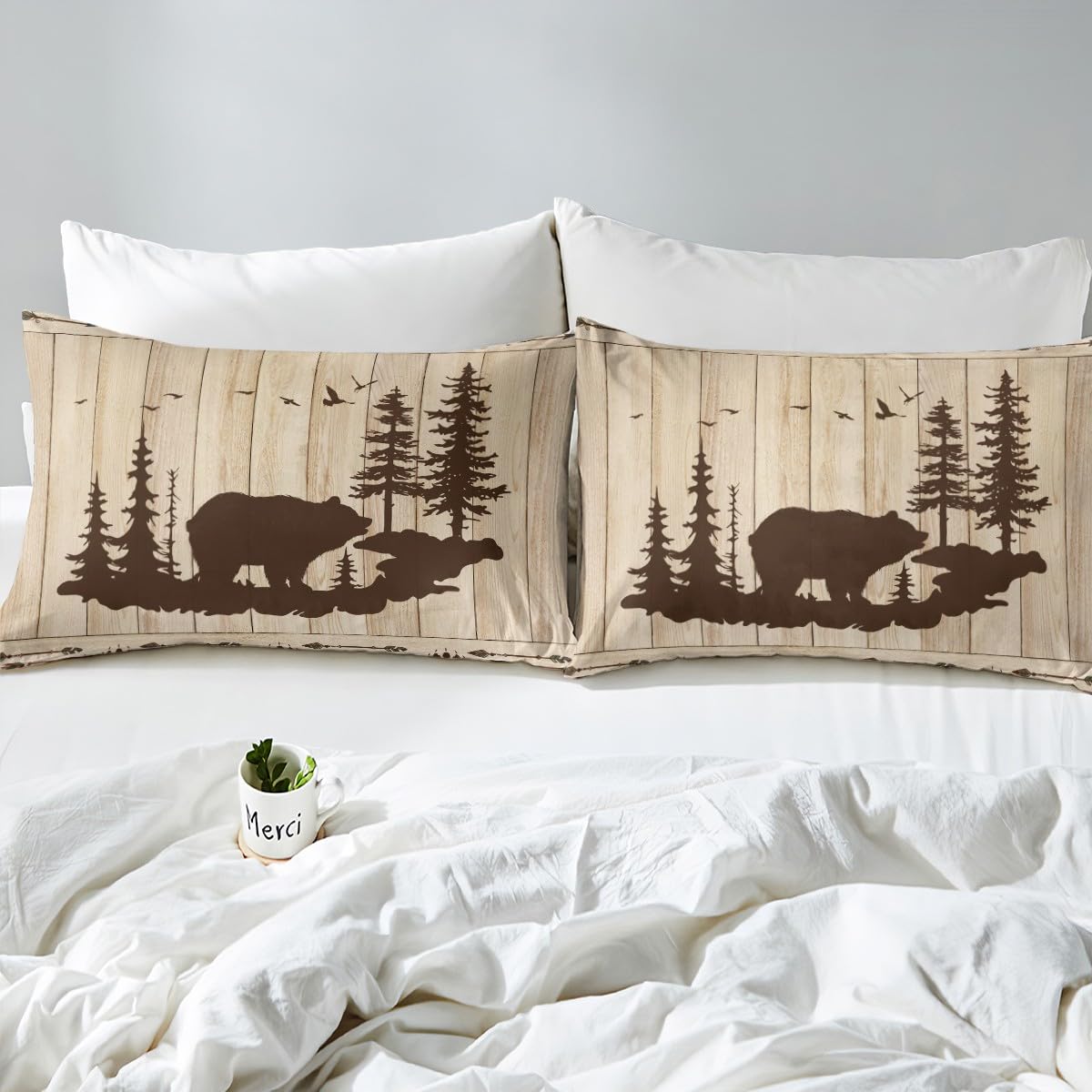 Wild Animal Hunting Bear Sheet Set - Tribal Arrow Paw Print Bedding for Twin Bed - Rustic Farmhouse Cabin Decor with Pine Trees & Big Cat Design - Perfect for Log Cabin, Hunting Lodge, or Western-Themed Bedroom