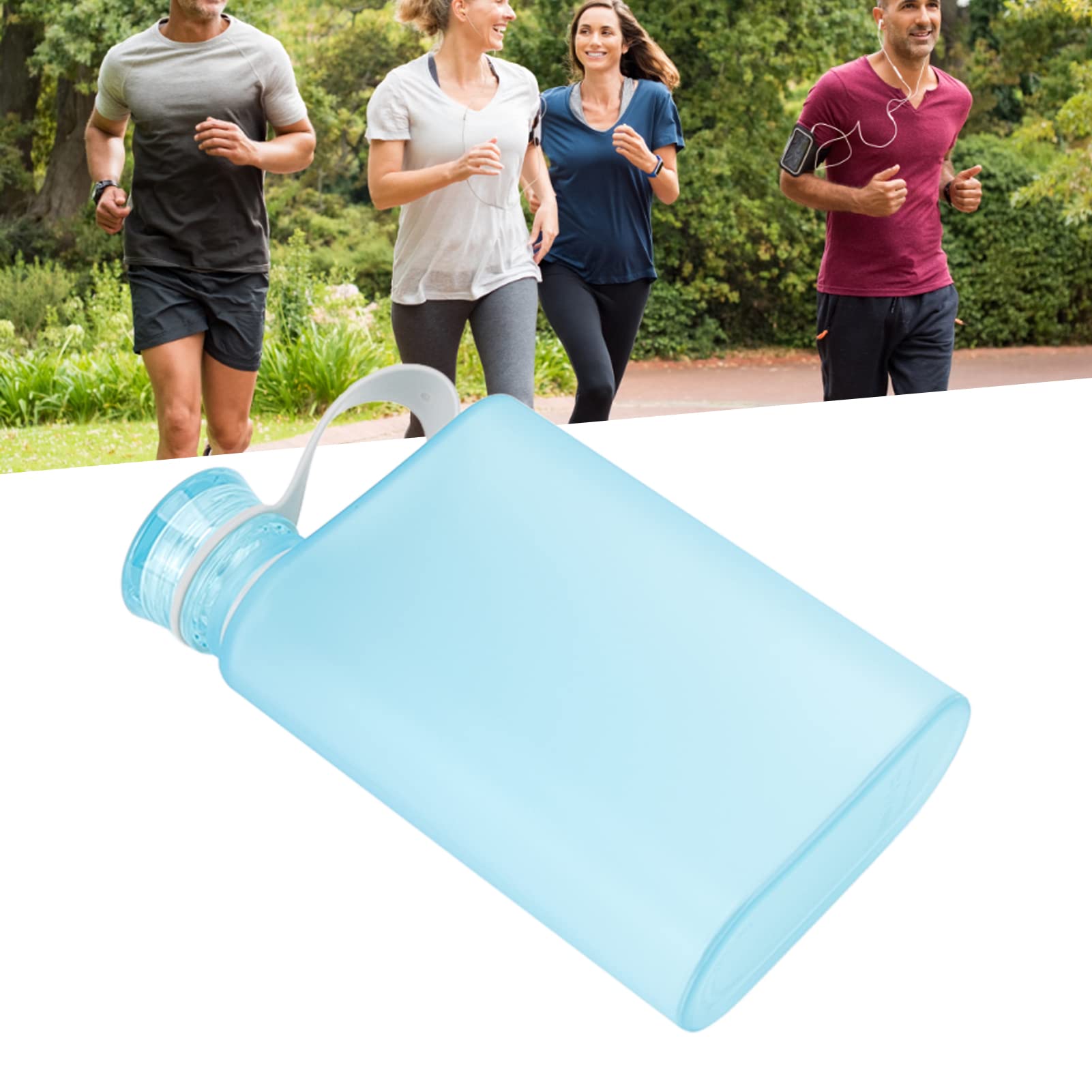 13oz Slim Flat Water Bottle - BPA Free Plastic Travel Mug with Leak-Proof Lid - Portable & Lightweight for Gym, Hiking, Office & Daily Use - 380ml Transparent Blue Sports Water Flask