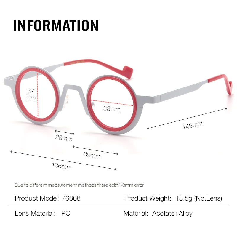 Aror Women's Full Rim Round Acetate Alloy Eyeglasses 76868 - Stylish Retro Frames for Reading, Work & Everyday Wear