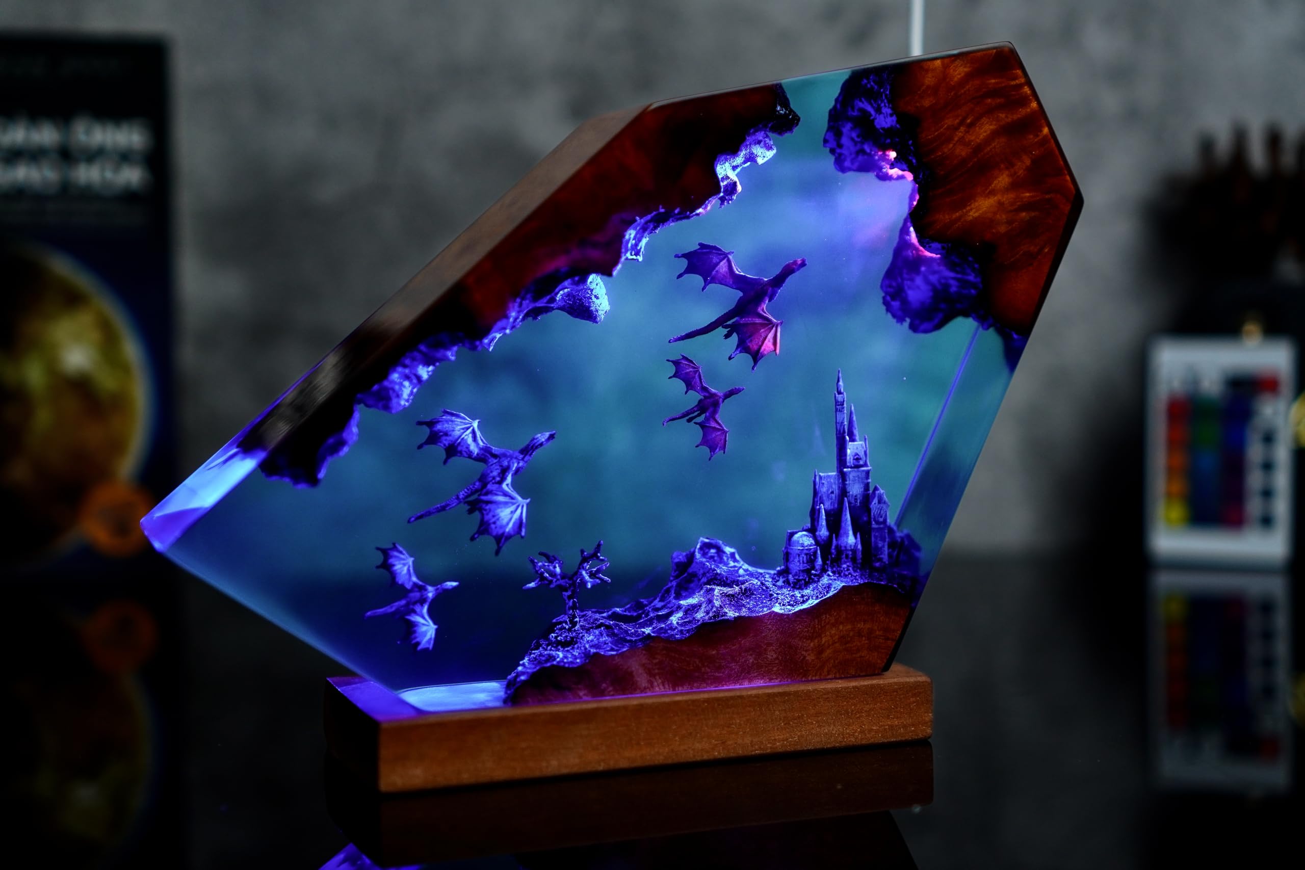 Fire Dragon and Ice Dragon Resin Night Light - 3D Dragon LED Lamp for Home Decor, Bedroom, Living Room - Unique Anniversary Gift for Men & Women (XL 19.8x25.4cm) - Perfect for Fantasy Themed Rooms, Gaming Setups & Meditation Spaces