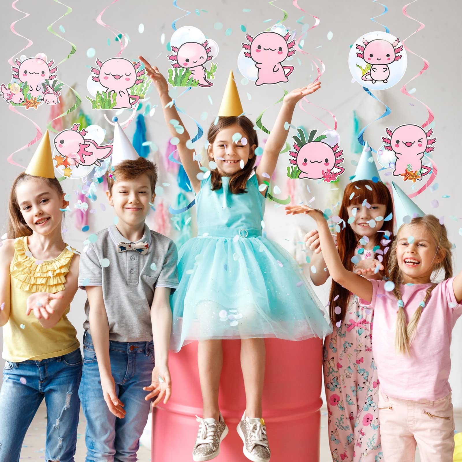 30 Pcs Cute Axolotl Hanging Swirls - Whimsical Party Decorations for Birthday Celebrations, Animal-Themed Events & Axolotl Fans - Perfect Ceiling Decor for Kids Room, Baby Showers & Themed Parties (Boys & Girls)