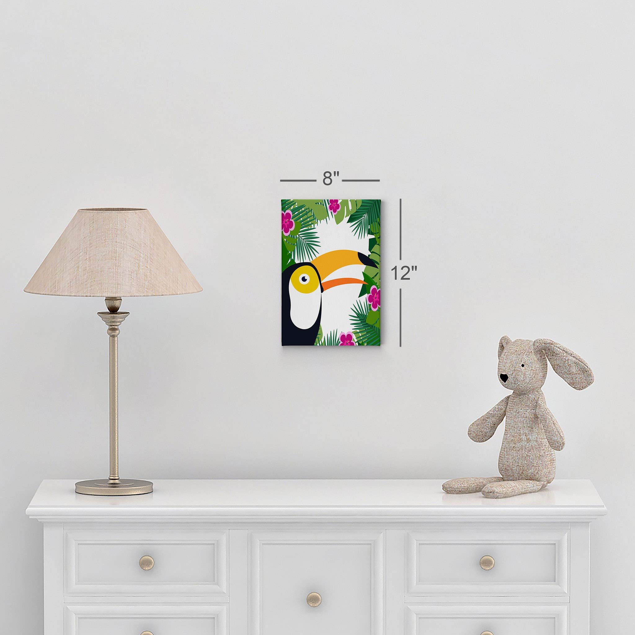 Tropical Toucan Canvas Wall Art - 28x19 Inch Ready to Hang Kids Room Decor, Nursery & Baby Room Decoration | Vibrant Palm Leaf Frame, Made in USA | Perfect for Jungle-Themed Bedrooms, Playrooms & Nursery Wall Decor