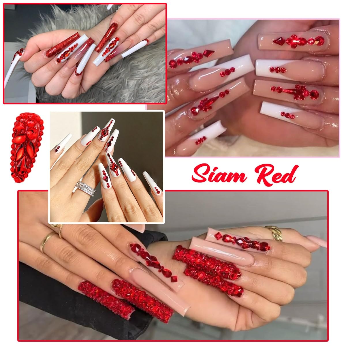 24 Styles Multi-Shape Ruby Red Rhinestones - Big Gems Nail Charms, Siam Round Beads, K9 Glass Stones for Nail Art, Face & Eye Makeup, DIY Crafts - Perfect for Bridal, Party & Festival Decorations