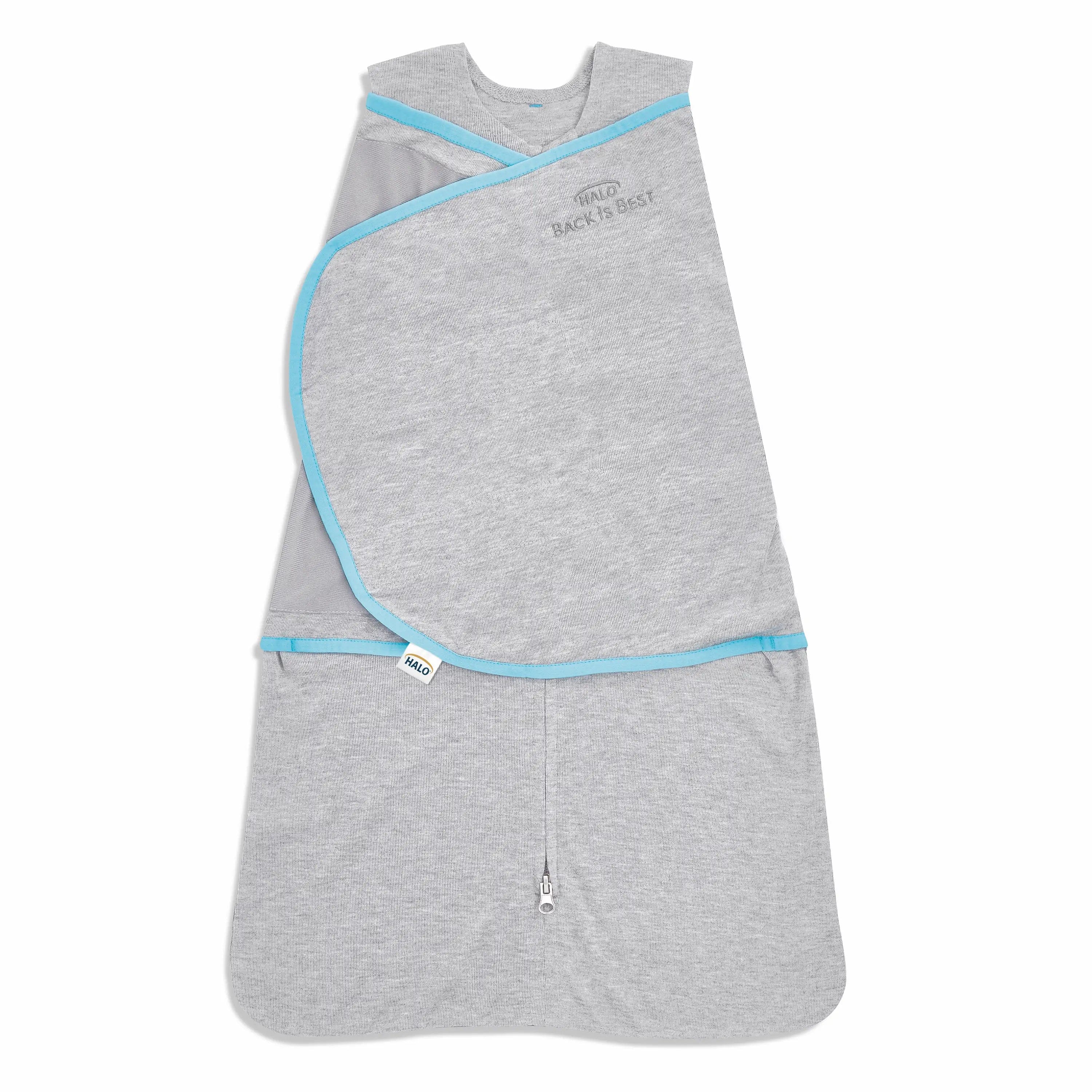 Halo Ideal Temp Sleepsack Medium - Breathable Baby Swaddle Blanket for Newborns & Infants, Heather Gray/Aqua - Perfect for Nursery, Daycare & Travel