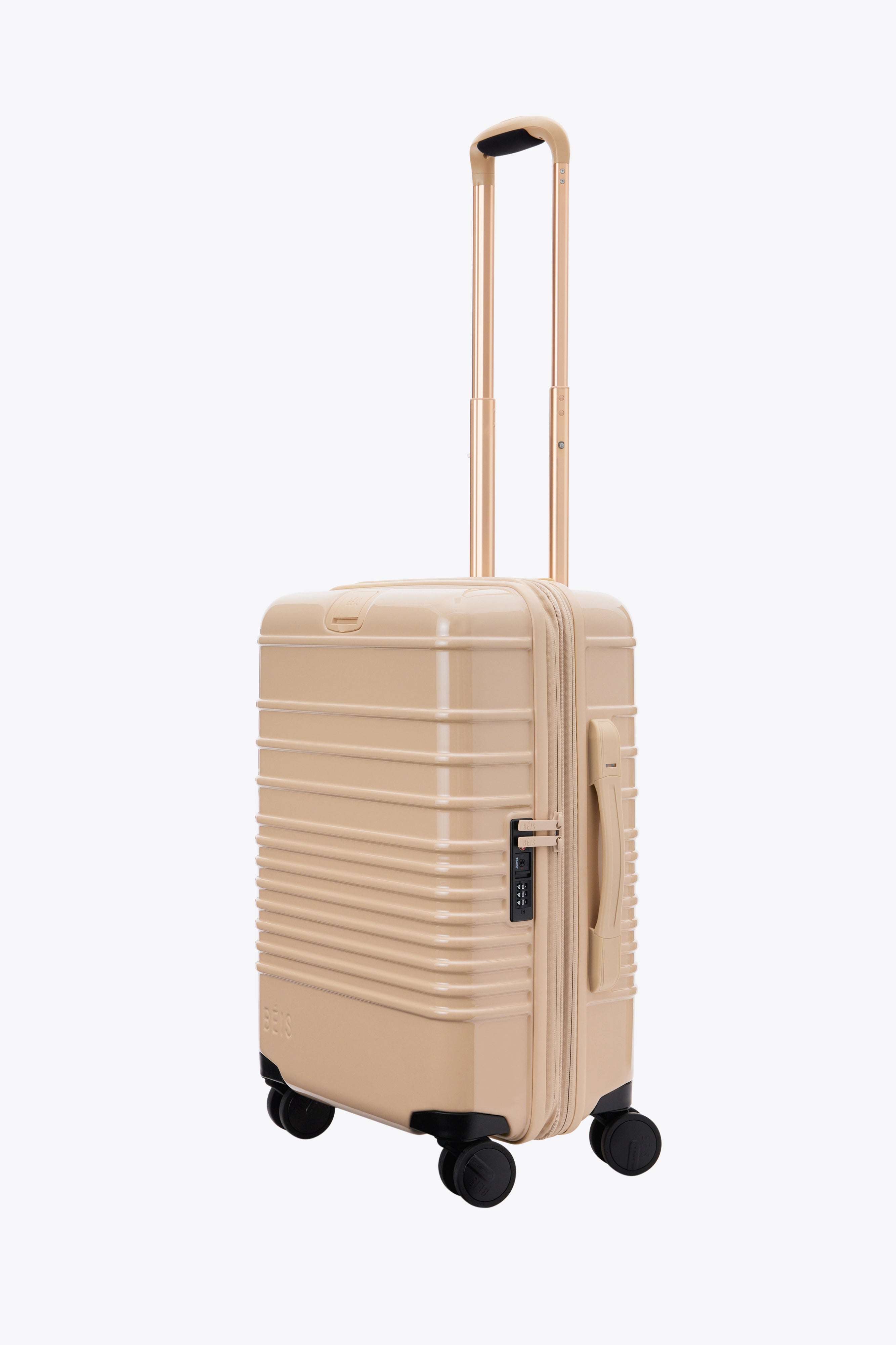 Glossy Beige Carry On Roller Luggage - Lightweight Spinner Suitcase for Air Travel & Weekend Getaways