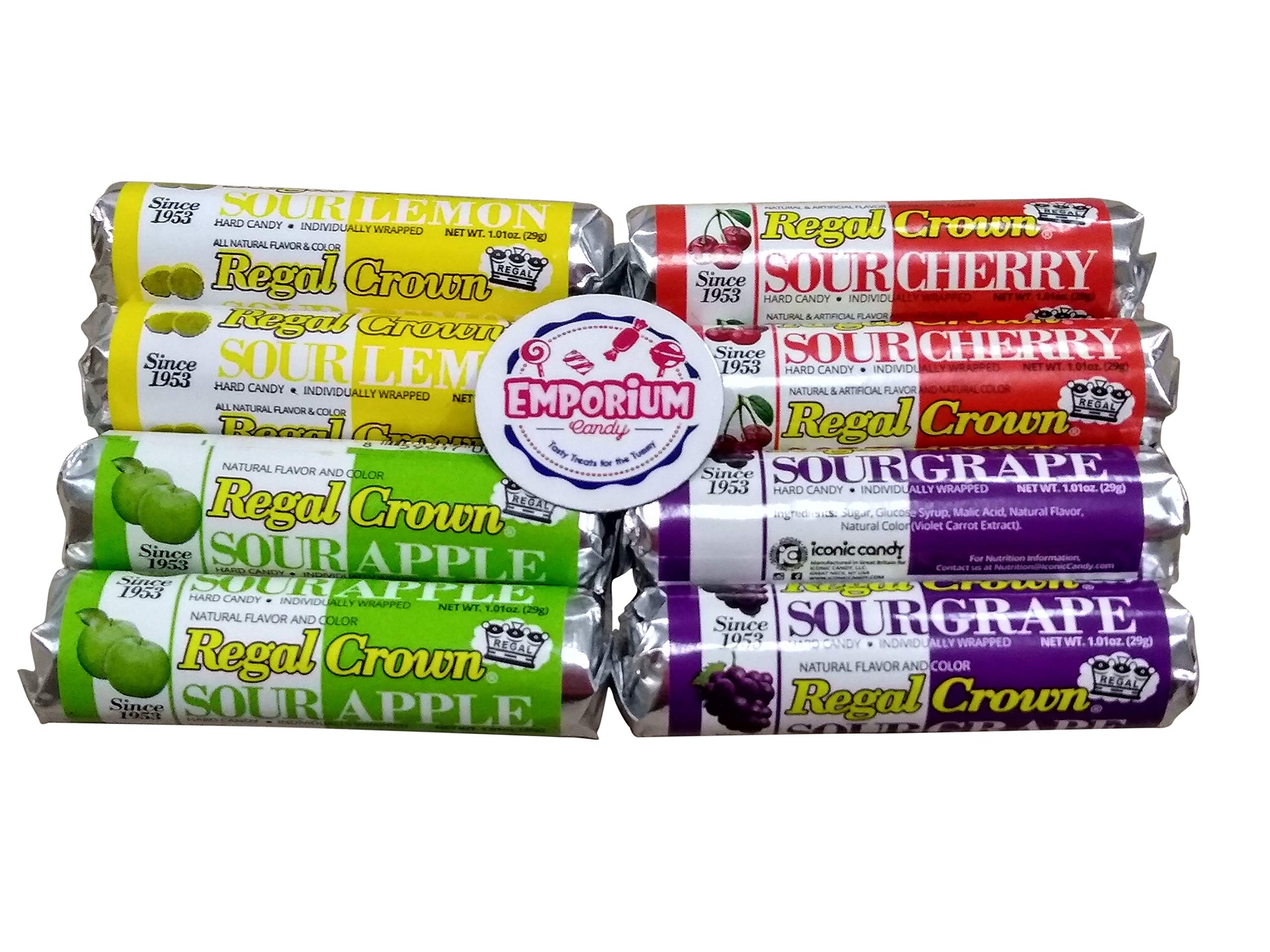 Regal Crown Assorted Candy Rolls - Sour Cherry, Lemon, Apple & Grape Flavors (8 Rolls Total) | Bulk Candy for Parties, Gifts & Movie Nights