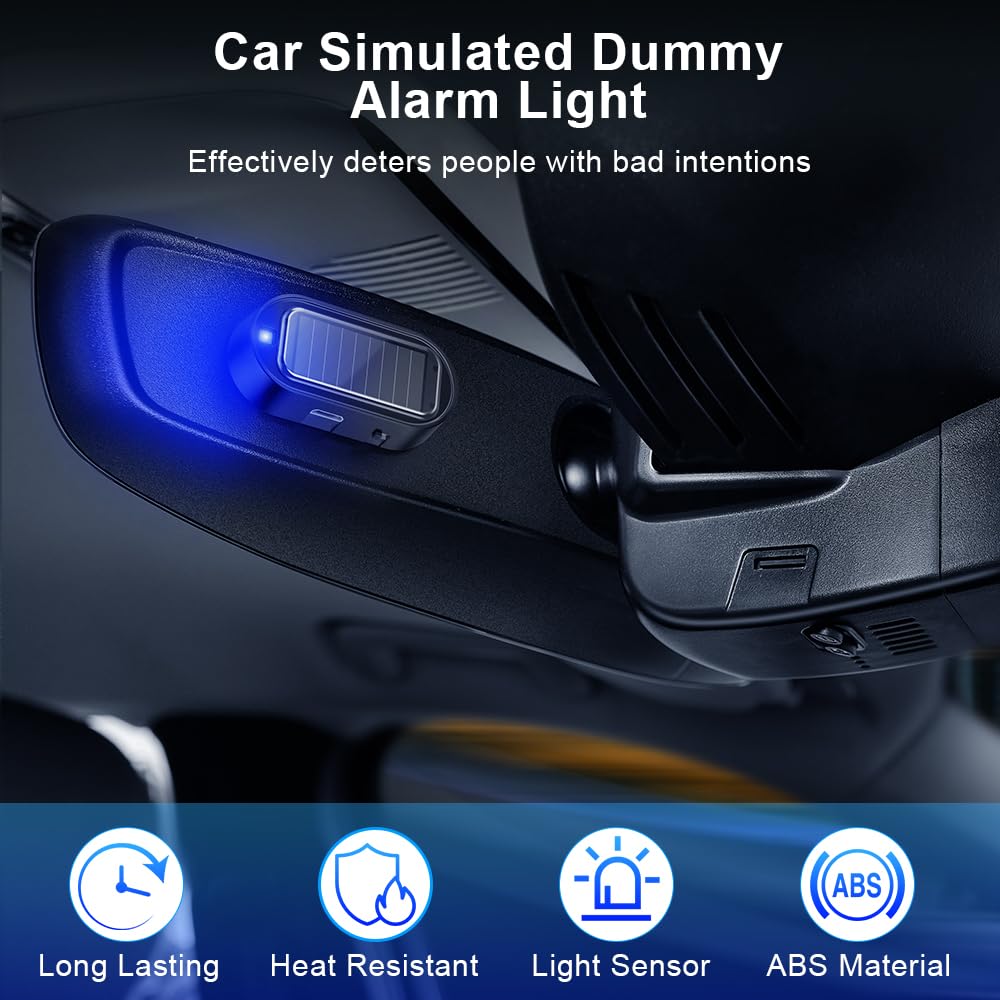 ELECTOP Solar Fake Car Alarm LED Light - Anti-Theft Security with USB Charging for Auto Safety (4PCS, Blue)