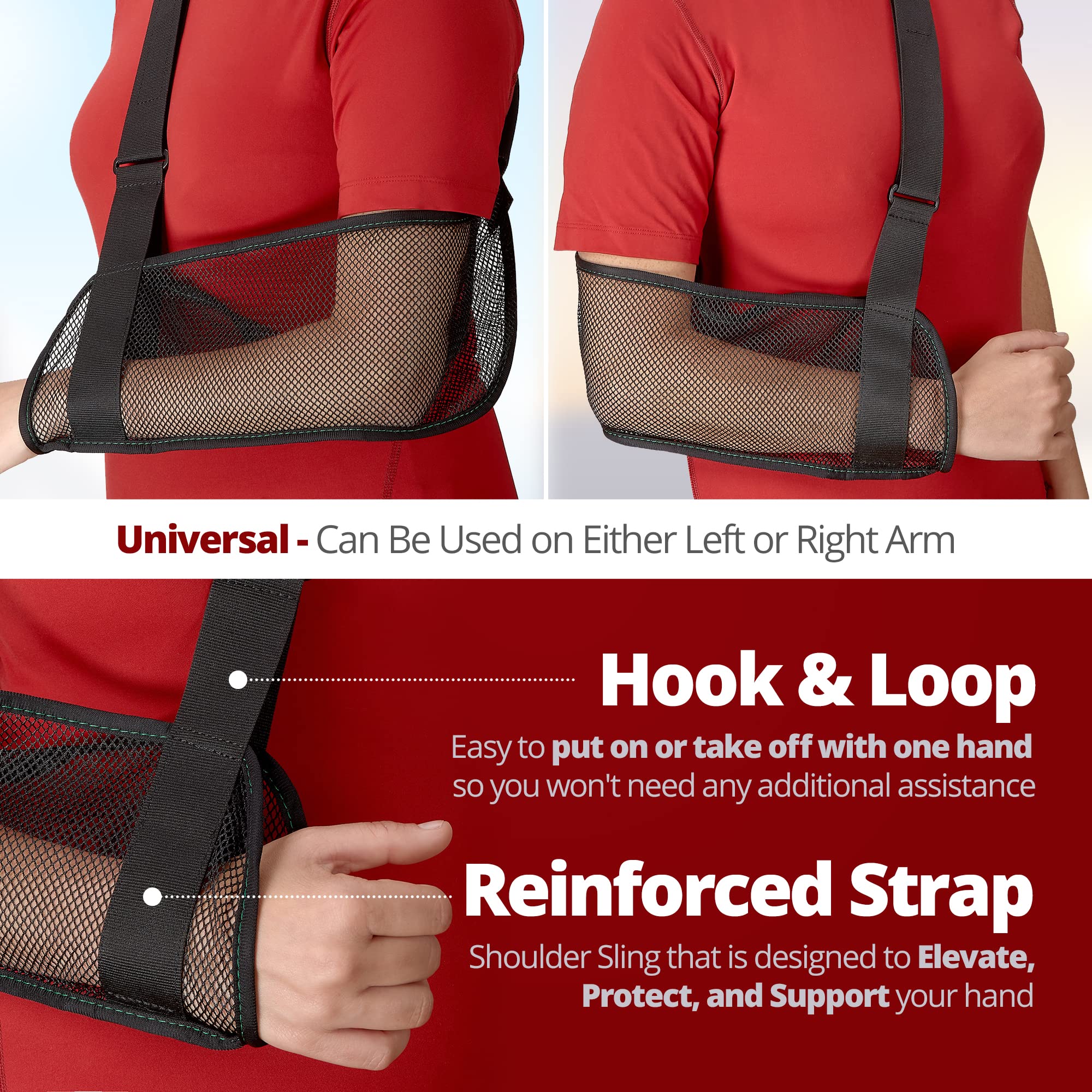 Adjustable Mesh Arm Shoulder Sling - Breathable Shoulder Immobilizer for Shower & Daily Use - Rotator Cuff, Elbow Injury Support Brace for Men & Women - Ideal for Post-Surgery, Sports Injuries & Recovery