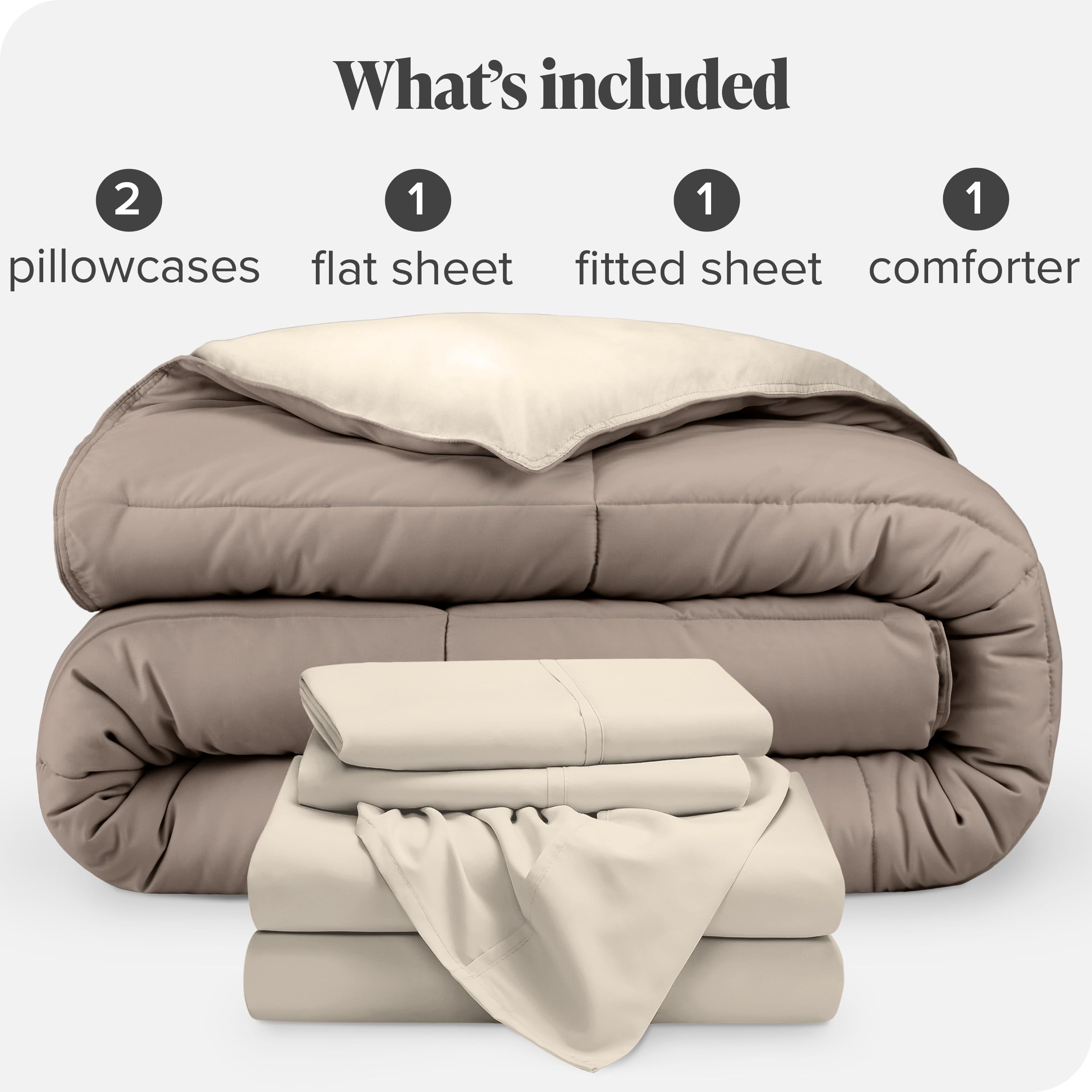 Bare Home Reversible Down Alternative Comforter & Sheet Set - Full Size Bedding - Soft Taupe/Sand - All Season Bed-in-a-Bag | Perfect for Guest Rooms, Dorms & Cozy Bedroom Decor