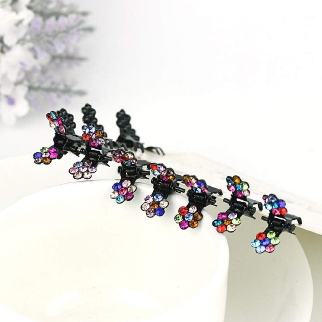 12 Pcs Crystal Flower Mini Hair Claw Clips - Non-Slip Hair Clamps for Women & Girls - Perfect for Parties, Weddings & Everyday Hairstyles