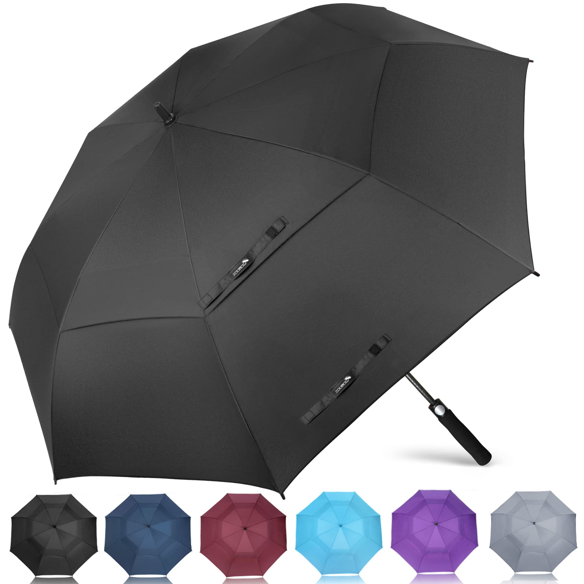 ZOMAKE Large Windproof Golf Umbrella with Double Layer - Extra Wide Automatic Golf Umbrella for Men & Women (Black) - Perfect for Golf Courses, Outdoor Events & Rainy Days