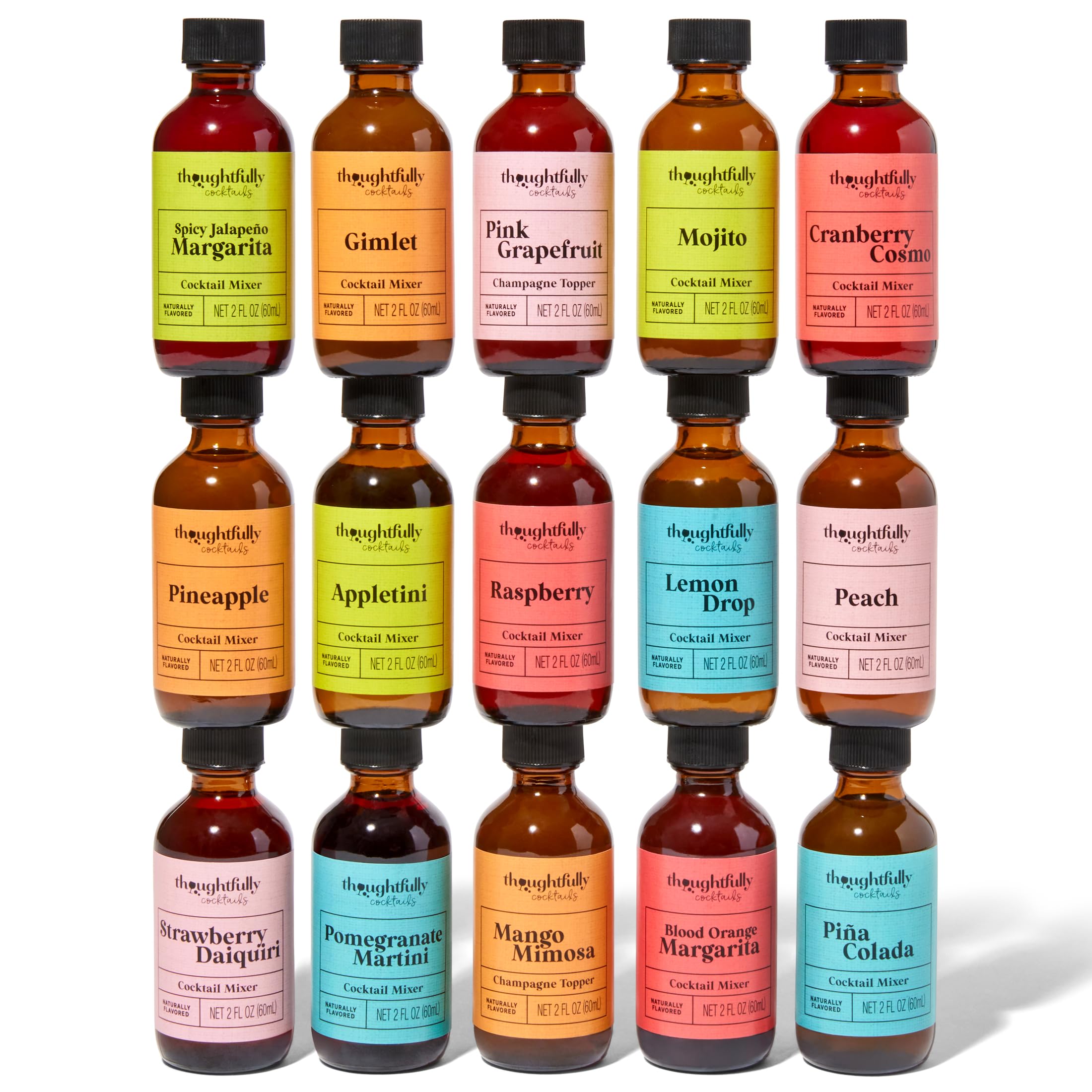 Thoughtfully Cocktails Natural Cocktail Mixer Gift Set - 15 Classic Flavors (Mojito, Pina Colada, Peach & More) | Alcohol-Free Drink Mixers | Perfect for Parties, Weddings & Home Entertaining
