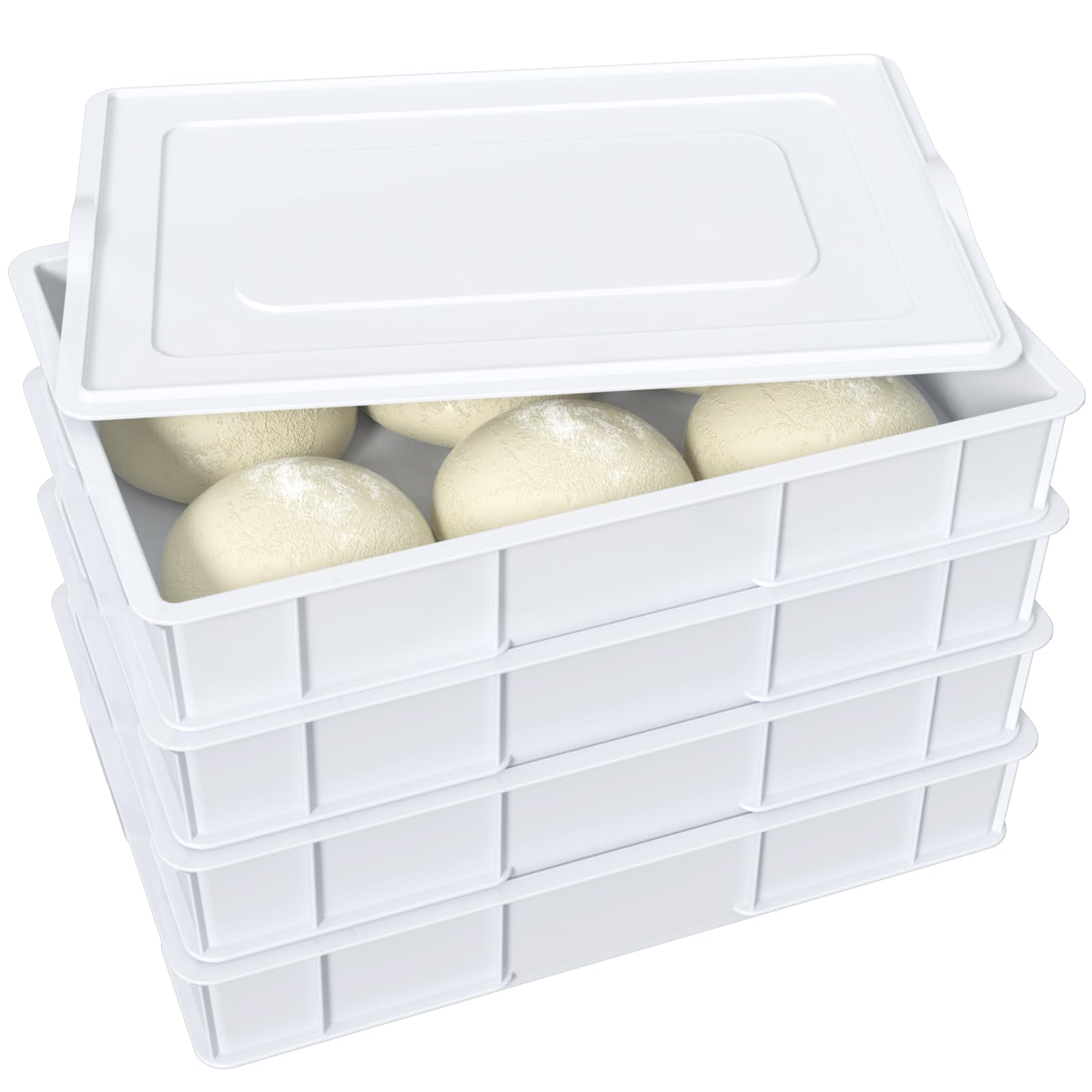 Stackable Pizza Dough Proofing Box with Lid - 4 Pack Plastic Dough Proofing Trays for Home Baking, Restaurant & Commercial Use - Perfect for Bread, Pastry & Pizza Dough Rising