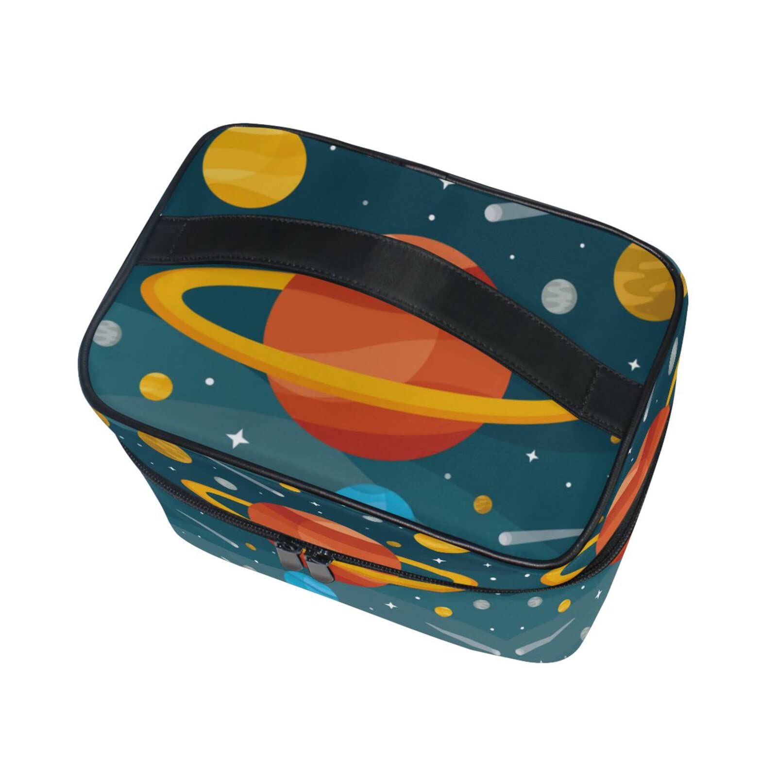 Saturn Planet Stars Cartoon Cosmetic Bag - Waterproof Makeup Organizer with Zipper for Women & Girls - Perfect for Travel, Gym & Daily Essentials Storage
