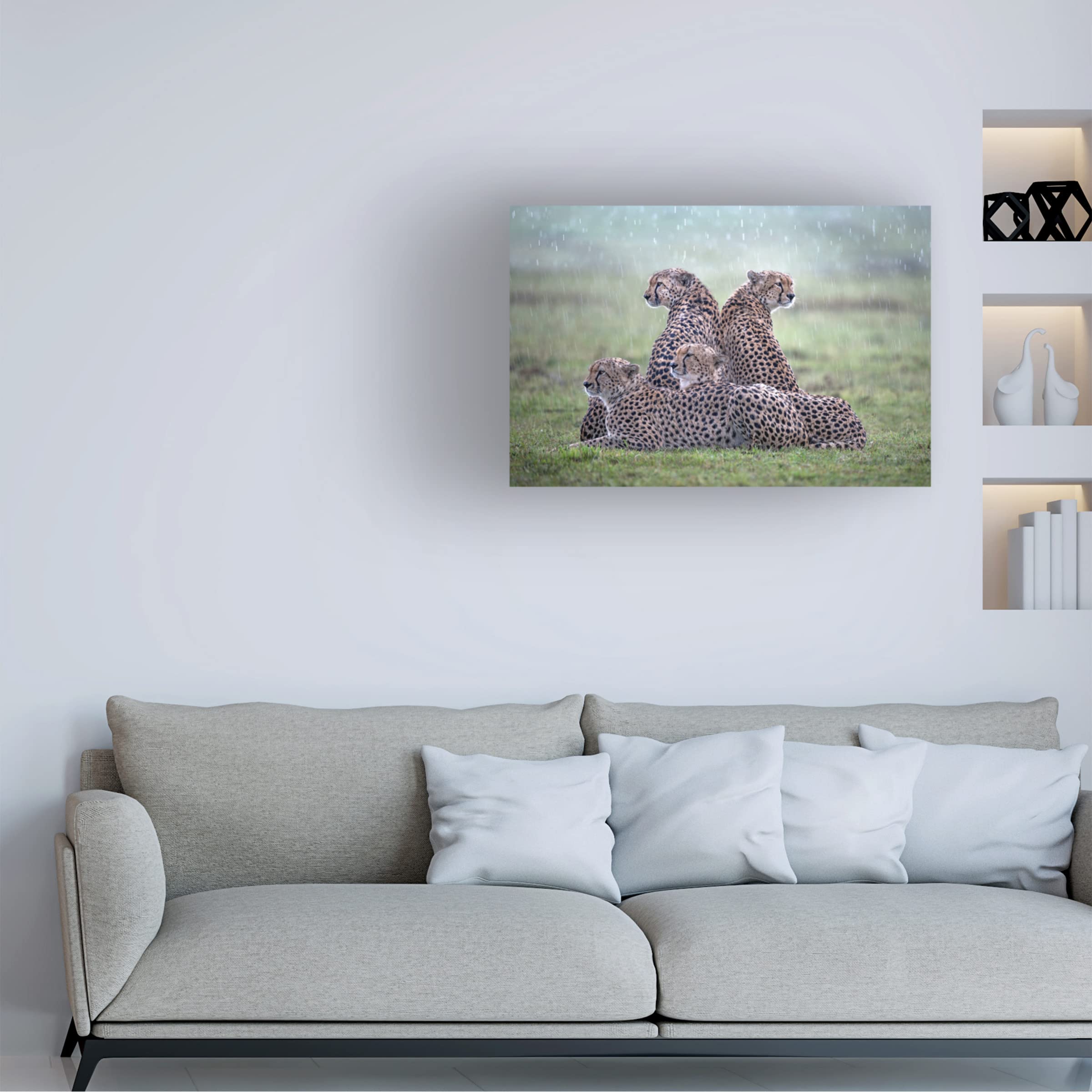 Trademark Fine Art 'Cheetahs In The Rain' Canvas Wall Art by Xavier Ortega - Stunning Wildlife Painting for Living Room, Bedroom & Office Decor