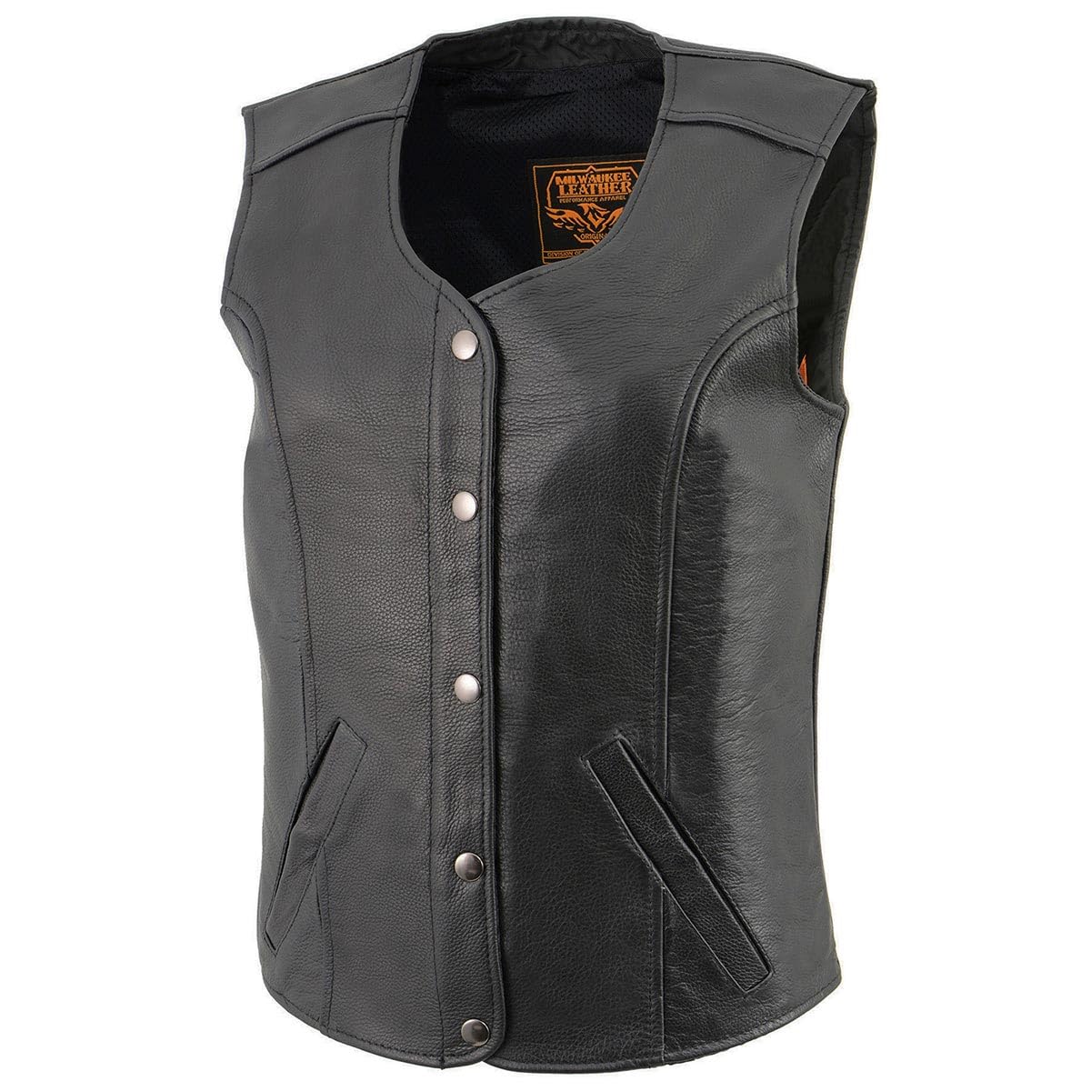 Milwaukee Leather LKL4701 Women's Black Leather Motorcycle Vest - Classic 4-Snaps Closure, Round V-Neck Design for Comfort & Style | Perfect for Riding, Biker Events & Casual Outfits