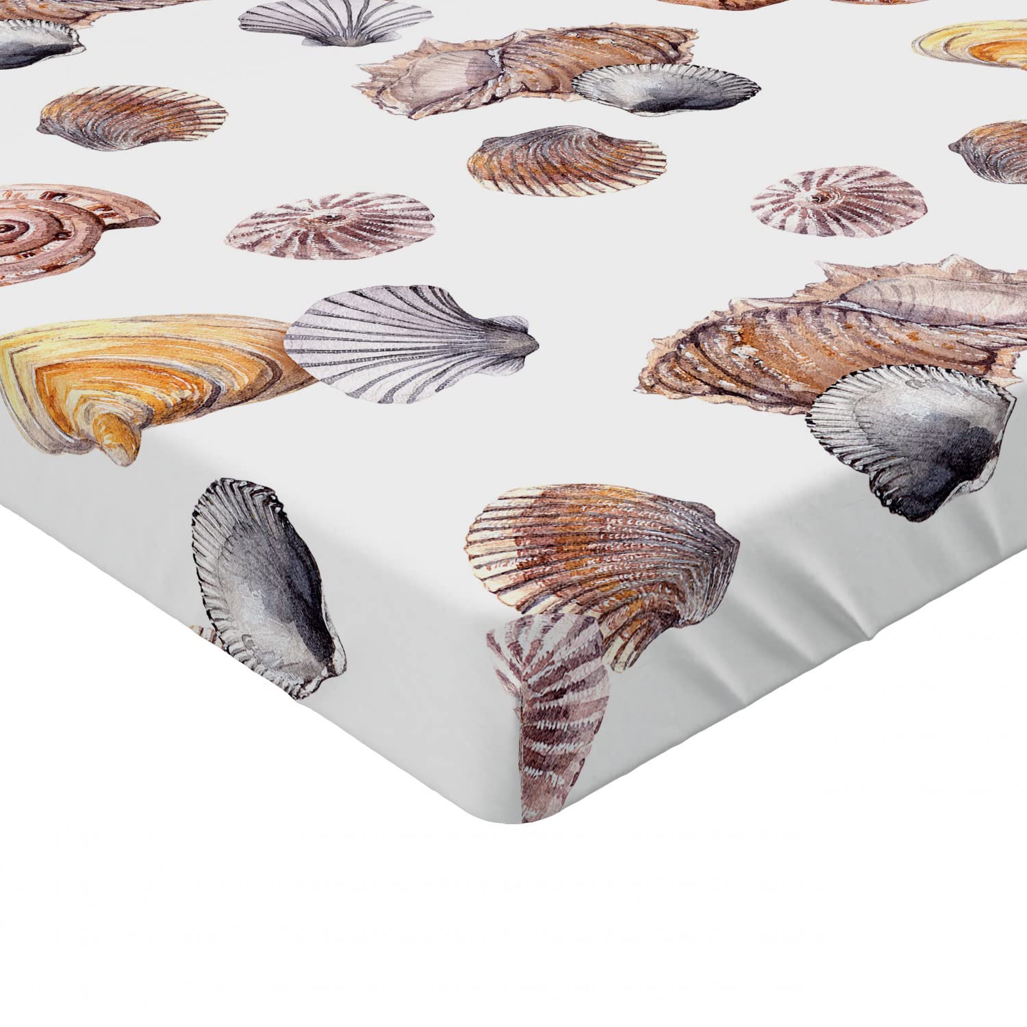 Ambesonne Seashells Fitted Sheet - Full Size Shell Pattern Seashore Holiday Marine Design Bed Cover with Deep Pocket Elastic - Marigold White Mauve for Beach Themed Bedroom Decor & Coastal Home Styling
