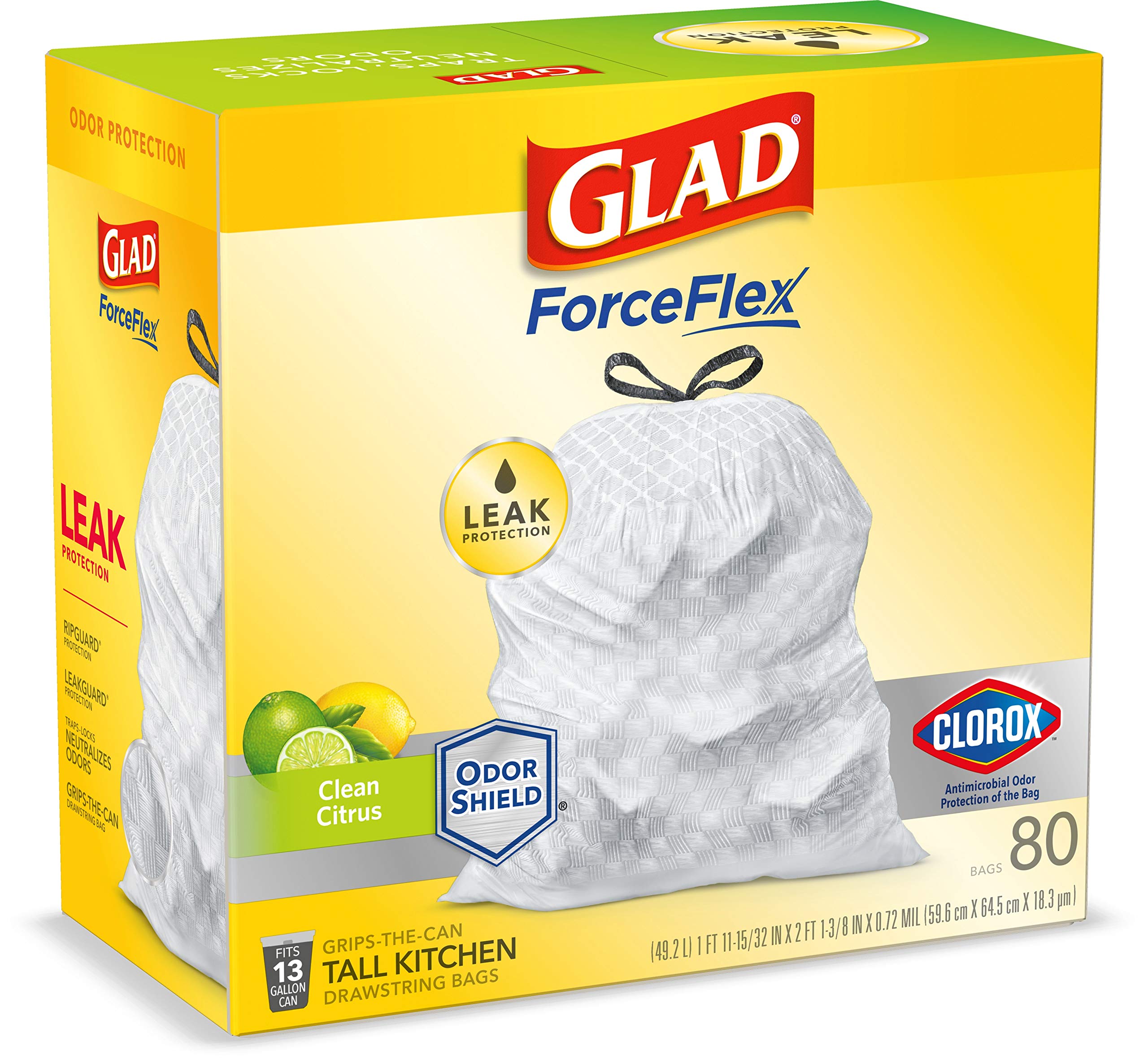 Glad Citrus Scented Trash Bags - 80 Count Heavy Duty Kitchen Garbage Bags for Home & Office Waste Disposal