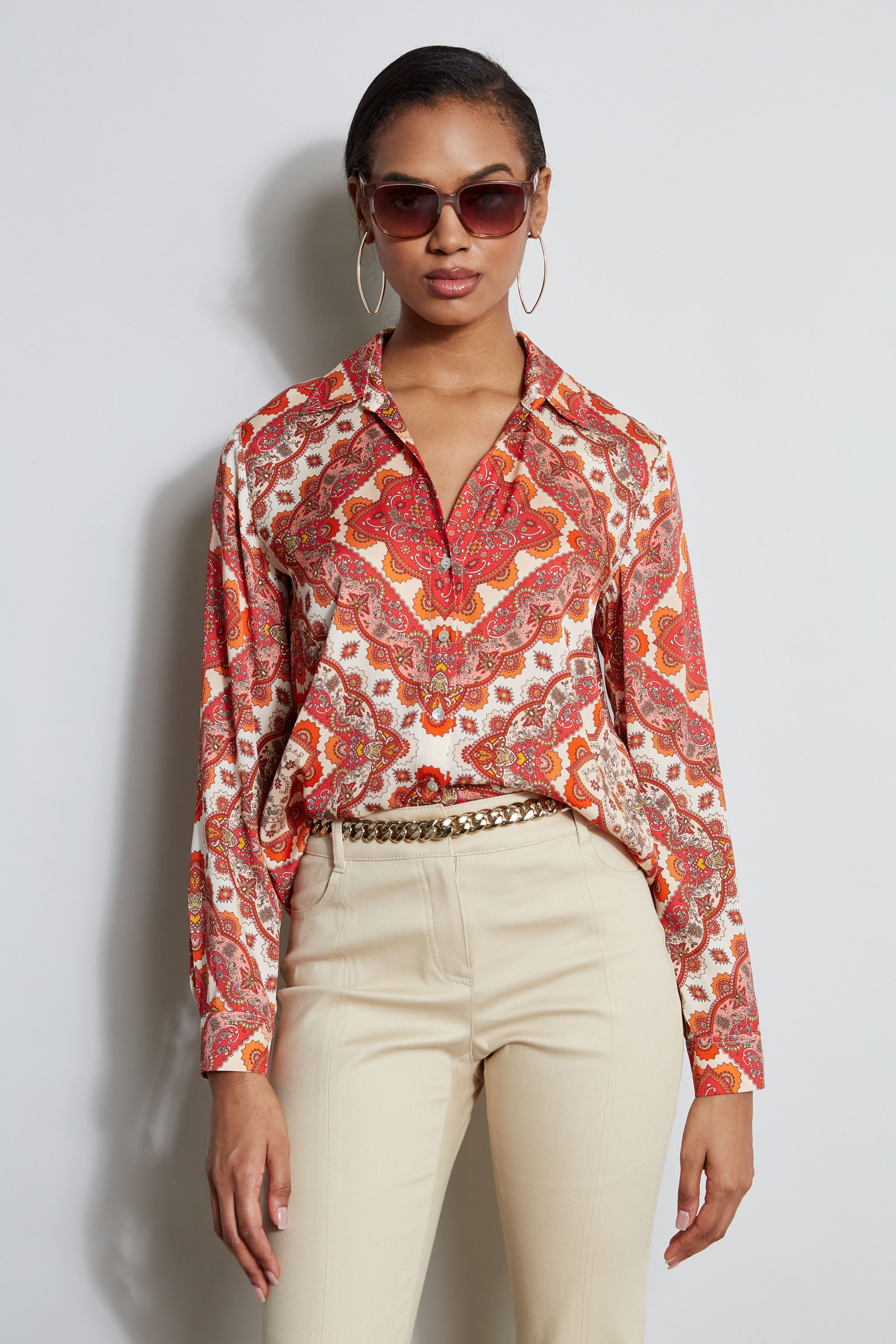 Silk Tile Print Button Down Shirt for Men - Elegant Casual & Business Wear - Perfect for Office, Date Night & Special Occasions