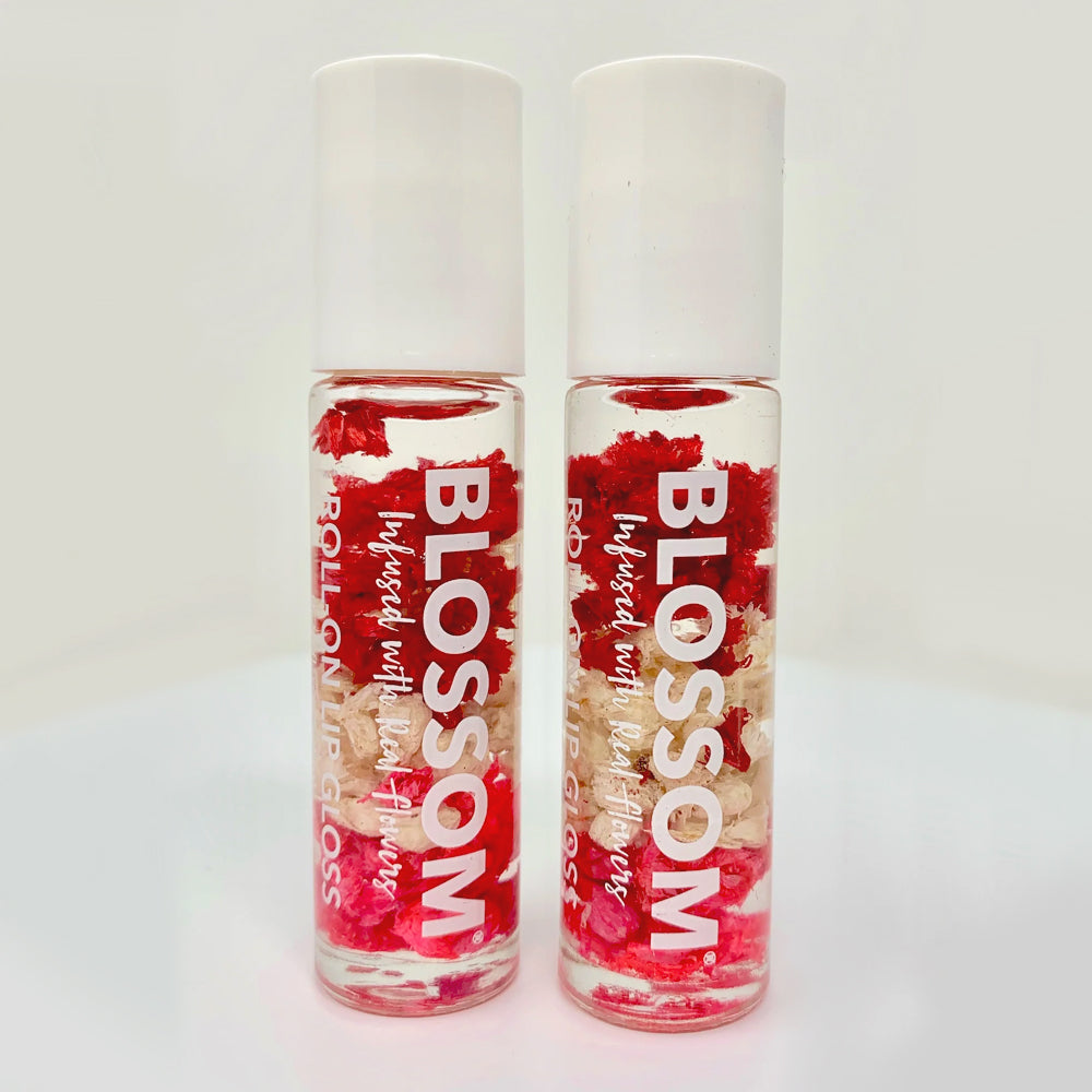 Blossom Roll On Lip Gloss with Real Flower Infusion - 2 Pack Hydrating Lip Gloss for Women, Natural & Shiny - Perfect for Daily Wear, Date Night & Special Occasions