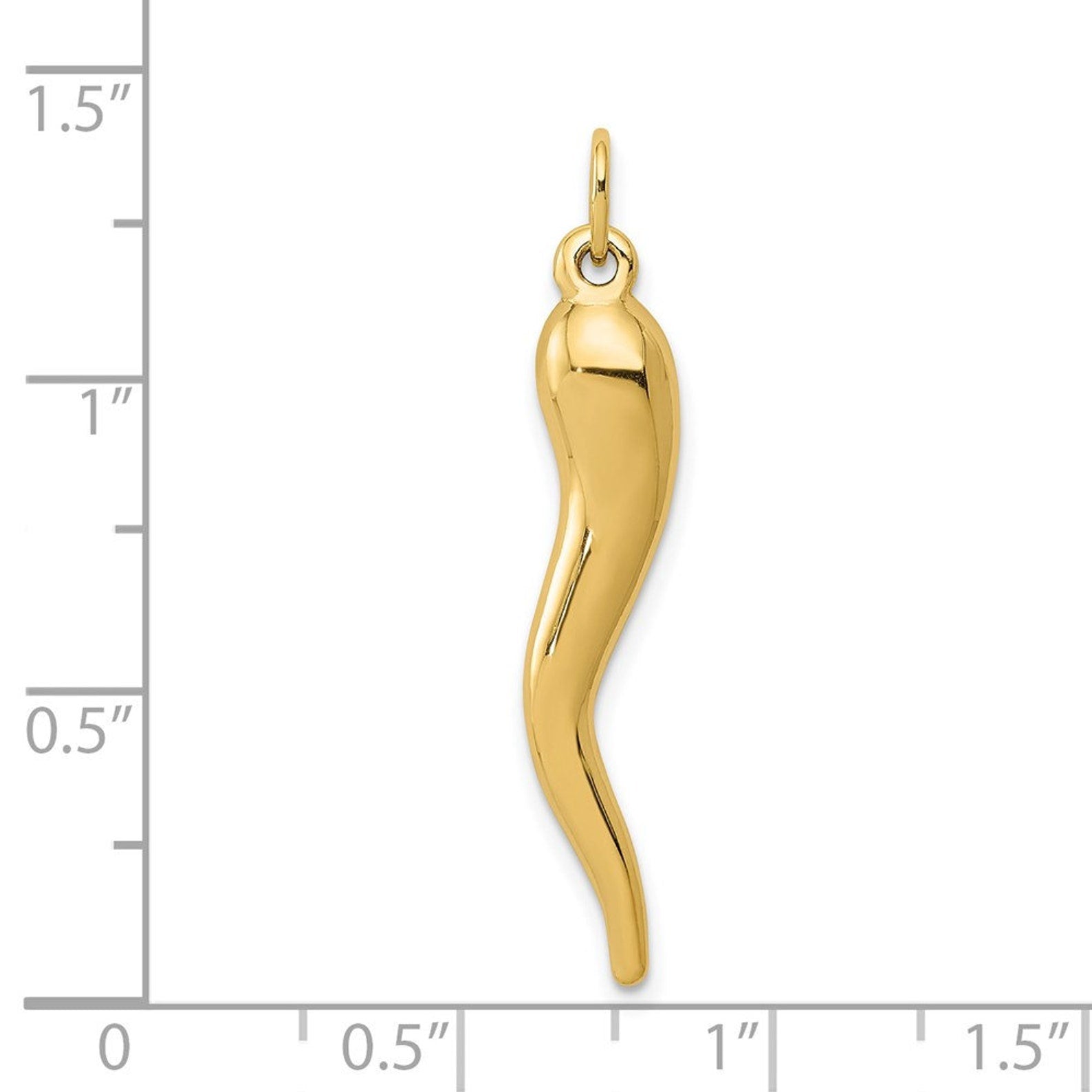 Italian Gold Large Polished 3D Horn Charm Pendant - Model C3041 | Elegant Jewelry Gift for Women, Men | Perfect for Parties, Weddings & Special Occasions