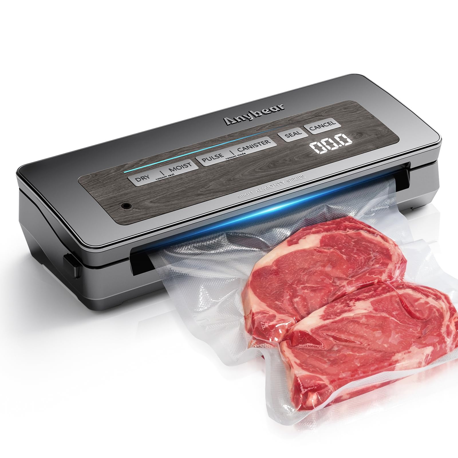 90kPa 120W Powerful Vacuum Sealer Machine with Built-in Cutter | Digital Countdown Display | Includes 2 Bag Rolls & 5 Pre-cut Bags | Ideal for Food Storage, Meal Prep & Sous Vide Cooking (Gray)