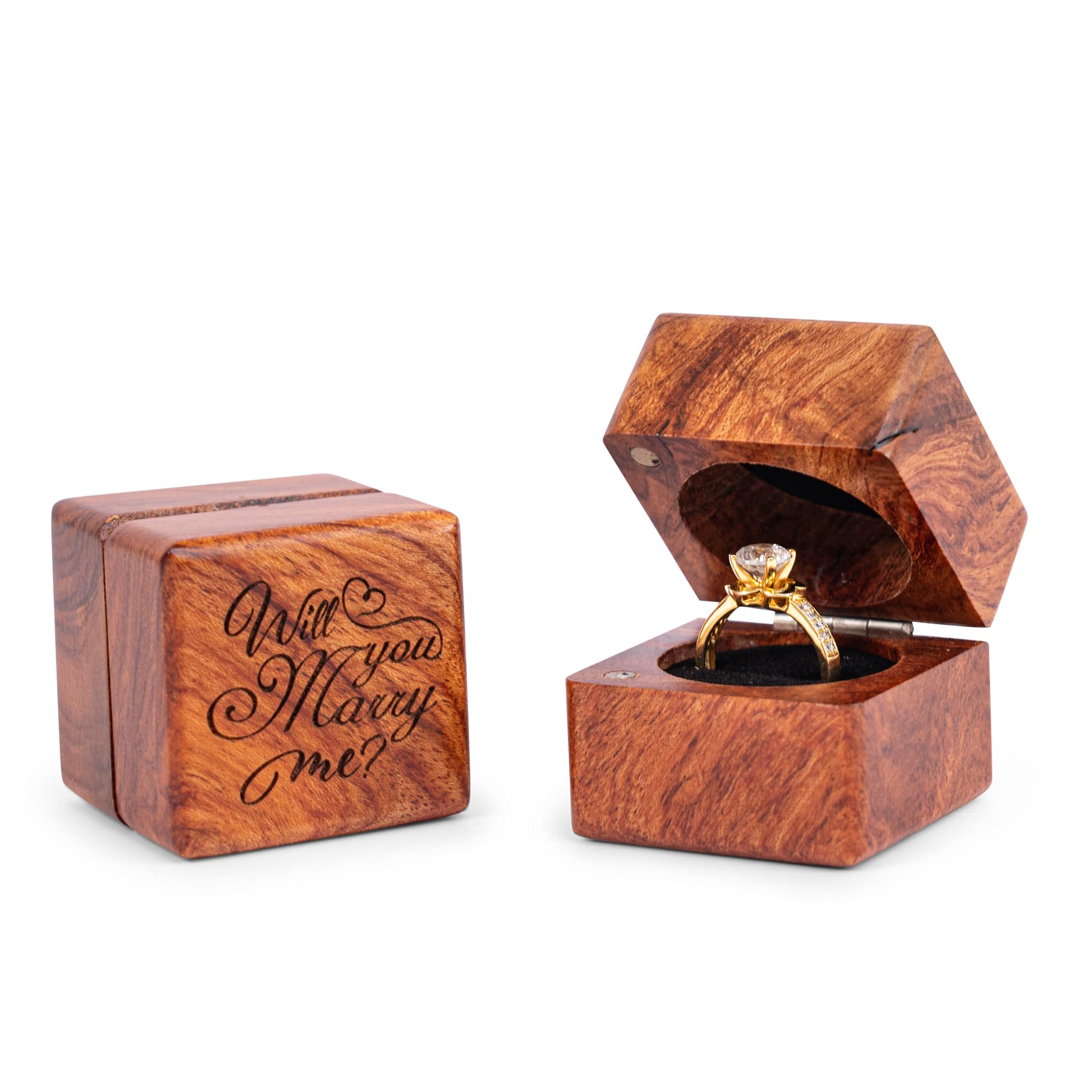 Handmade Wooden Ring Box for Engagement - Rustic Vintage Ring Bearer Box for Her and Him, Anniversary Gift with 