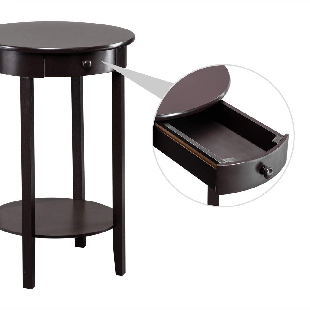 Round Coffee Table with Drawer - Simple Brown End Table for Living Room, Bedroom & Office - Compact Side Table with Storage Space