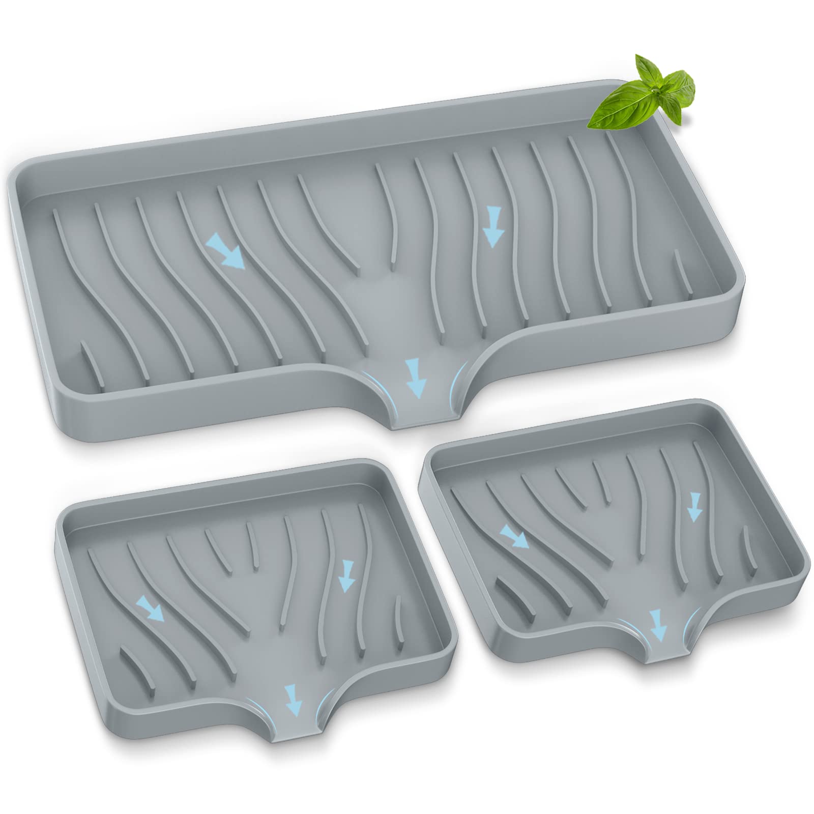 Self Draining Silicone Kitchen Sink Tray - Soap Holder & Sponge Organizer for Bathroom & Kitchen Sink - Perfect for Soap Dispenser, Dish Scrubber & Palm Brush - Keeps Sink Area Clean & Organized