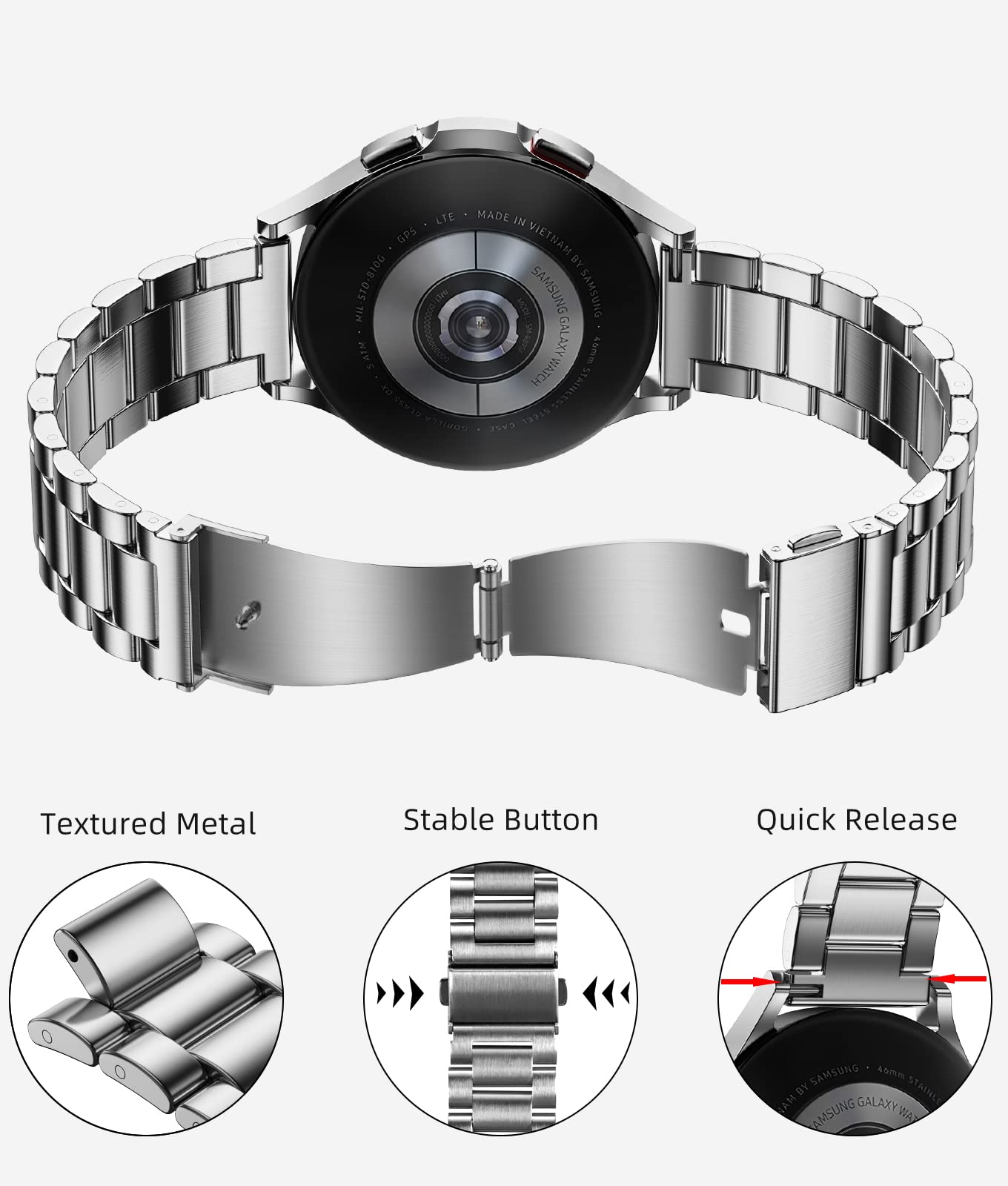 Mastten Stainless Steel Watch Band 20mm for Samsung Galaxy Watch 4/5/6/7 (40mm/44mm) & Galaxy Watch 4/6 Classic (43mm/47mm) - Durable Metal Strap for Men - Perfect for Work, Gym & Everyday Wear