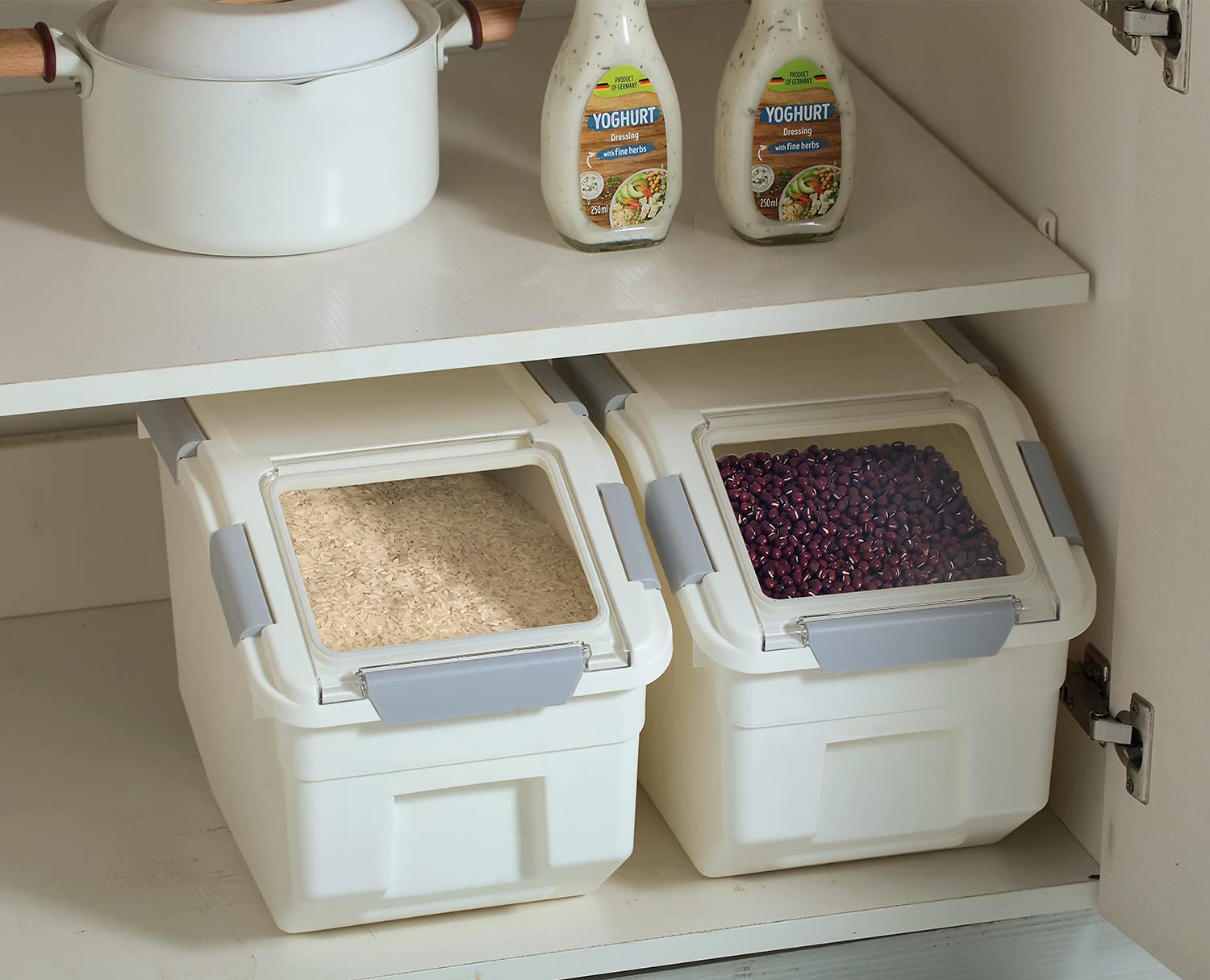 2-Pack Airtight Flour Storage Containers with Scoop - BPA Free Food Storage for Dry Goods, Sugar, Rice & Baking Supplies - Ideal for Kitchen Pantry, Pet Food Storage (13LB Capacity) - Perfect for Organizing Dog, Cat & Bird Food