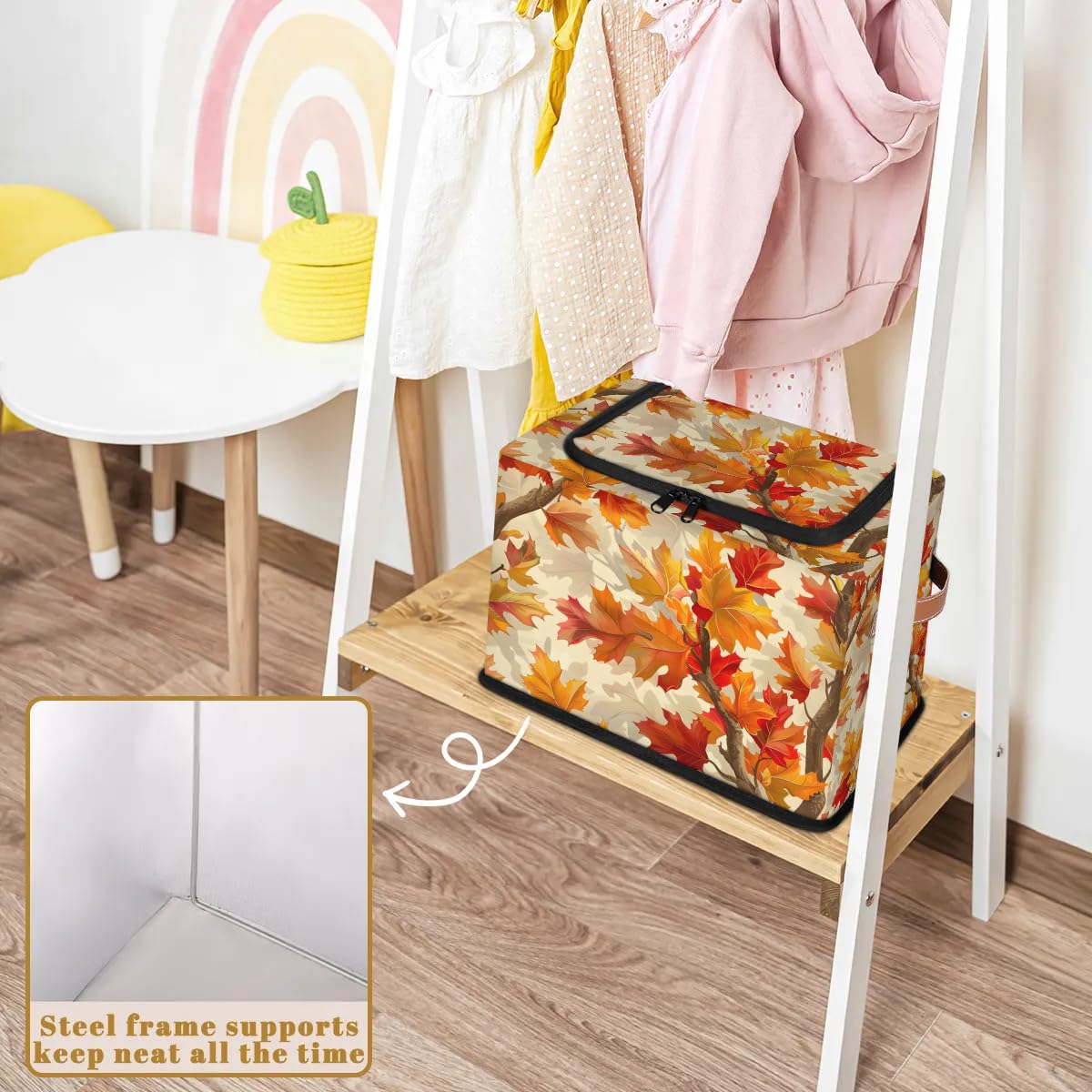 Collapsible Storage Bins with Lids - Foldable Fabric Storage Cubes for Clothes, Toys, Blankets | Dustproof Stackable Organizer for Closet, Nursery & Home Organization | Fall Leaves Maple Design for Seasonal Decor
