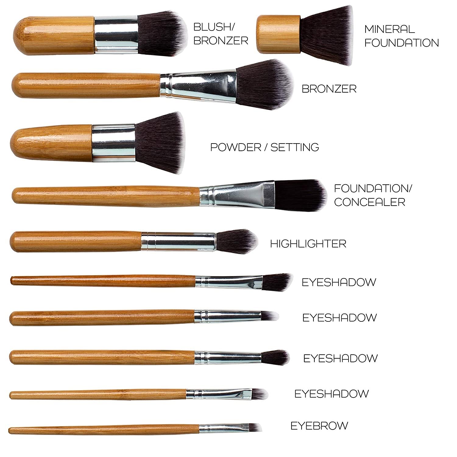 HUDA GIRL 11-Piece Professional Makeup Brush Set with Blender Puff - Natural Bamboo Handle & Travel Case - Perfect for Travel, Home & Professional Makeup Artists