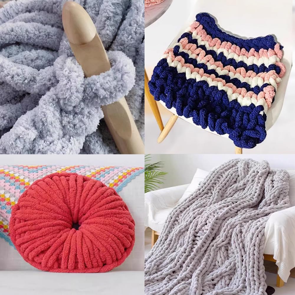Chunky Knit Chenille Yarn for Arm Knitting - Super Soft Fluffy Baby Yarn (1kg, Coffee Brown) - Perfect for DIY Blankets, Scarves, and Home Decor Projects