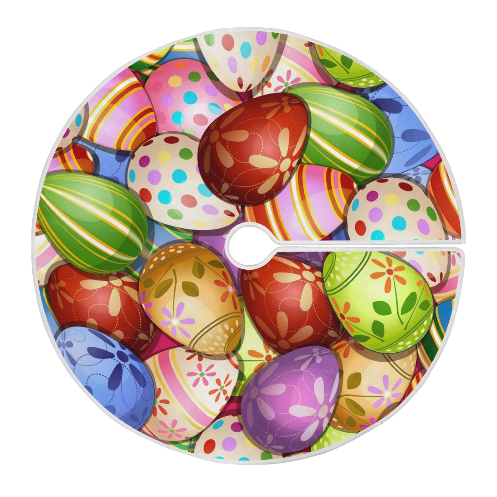 Qilmy 47.2 Inch Premium Suede Christmas Tree Skirt with Easter Egg Design - Holiday Party Decor for Indoor & Outdoor Use - Perfect for Christmas, Easter Celebrations & Home Decoration