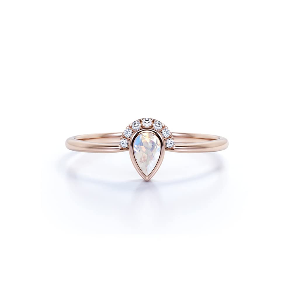 0.75CT Teardrop Moonstone & Moissanite Halo Engagement Ring for Women - 10k/14k/18k White/Rose Gold or 925 Sterling Silver - Pear Shaped Natural Moonstone Jewelry - Romantic Anniversary Gift for Her with Free Engraving - Perfect for Proposals, Weddings & Special Occasions