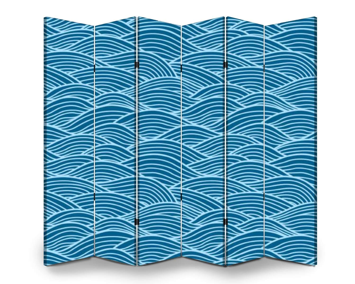 APED DECOR 6-Panel Wooden Room Divider - Japanese Swirl Wave Design Folding Privacy Screen, Dual-Sided Canvas Partition for Home & Office - Perfect for Living Room, Bedroom, Studio, and Event Space