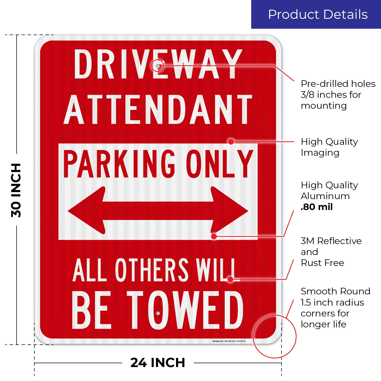 3M EGP Reflective Aluminum Driveway Parking Sign - 24x30 Inches, Fade Resistant & Easy Mounting for Indoor/Outdoor Use | Perfect for Private Property, Business Entrances & Parking Lot Directional Signs | Made in USA
