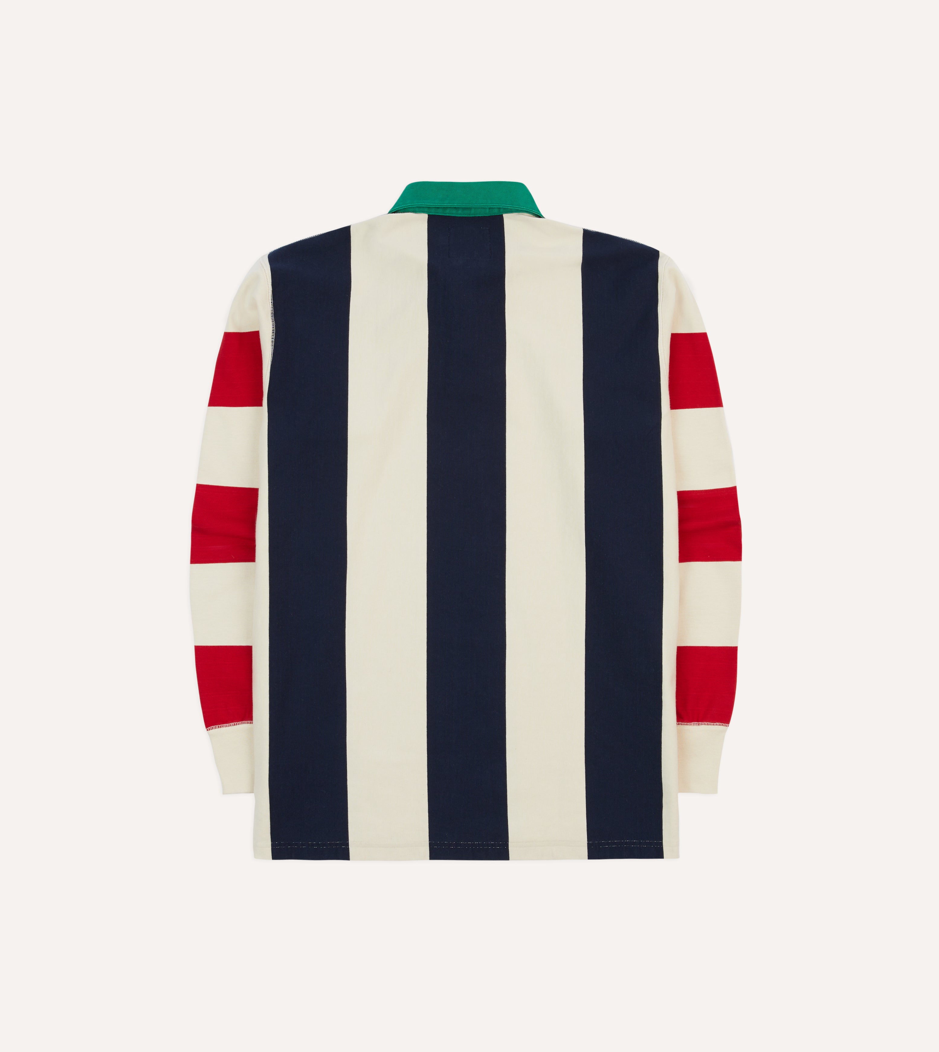 Navy, Red & Ecru Striped Cotton Rugby Shirt for Men - Classic Vertical Block Stripe Design - Perfect for Casual Wear, Sports & Outdoor Activities