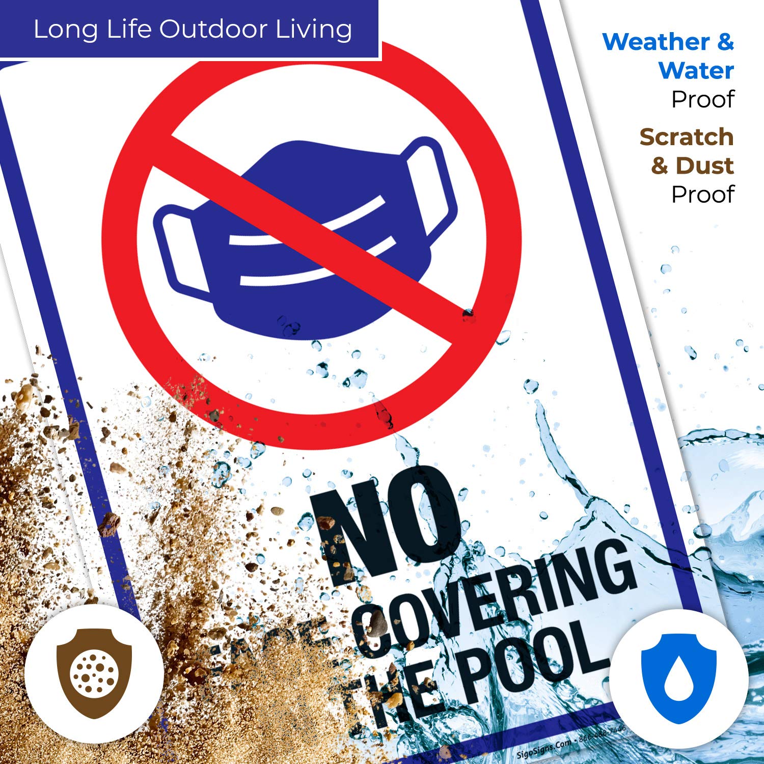 10x14 Inches No Face Covering in The Pool Sign, Rust-Free .040 Aluminum, Fade Resistant, Indoor/Outdoor Use, Made in USA, Ideal for Public Pools, Swim Clubs, and Water Parks
