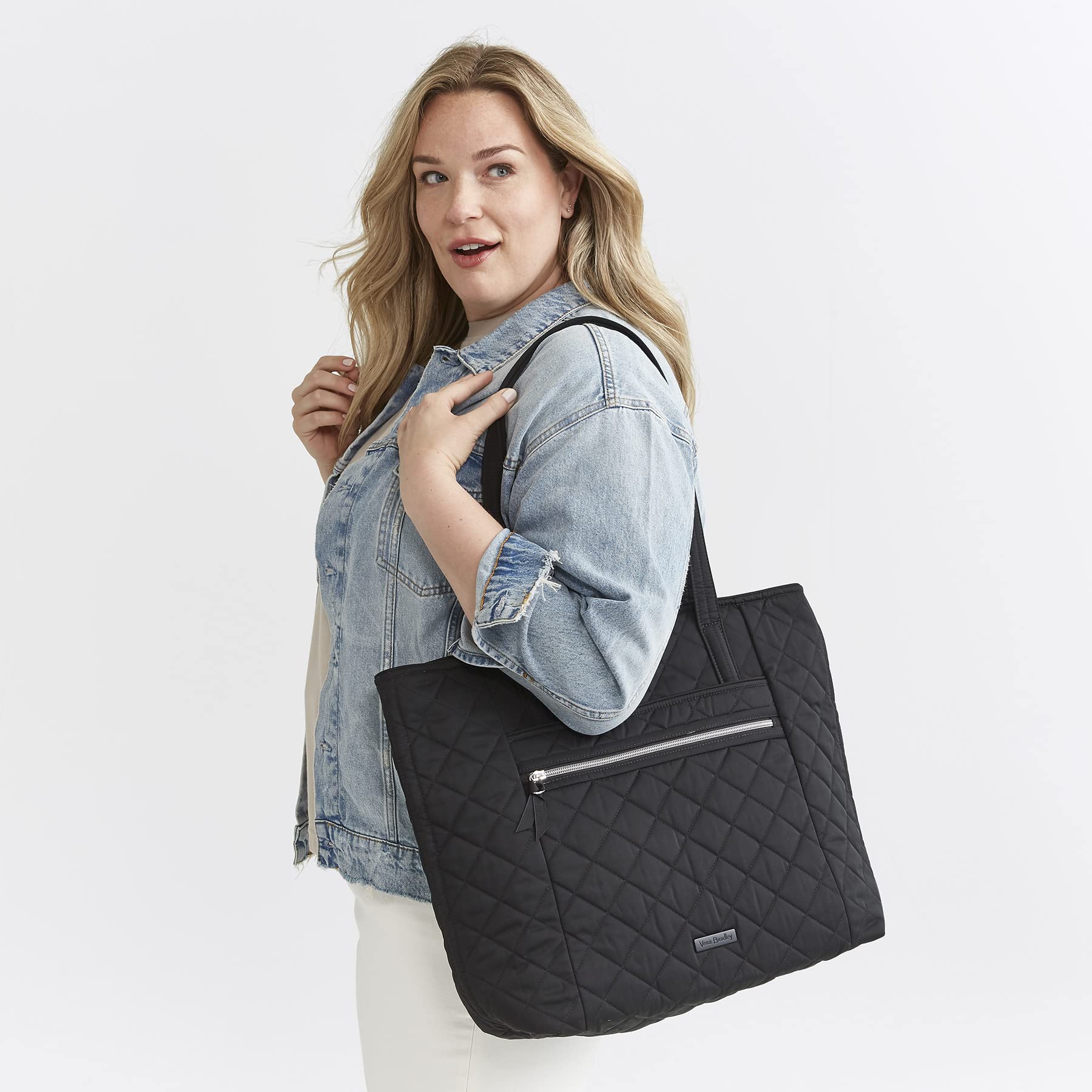 Vera Bradley Women's Performance Twill Vera Tote Bag - Lightweight Durable Shoulder Bag for Work, Travel & Everyday Use | Stylish Laptop Tote with Multiple Pockets | Perfect for Office, Commute & Weekend Errands
