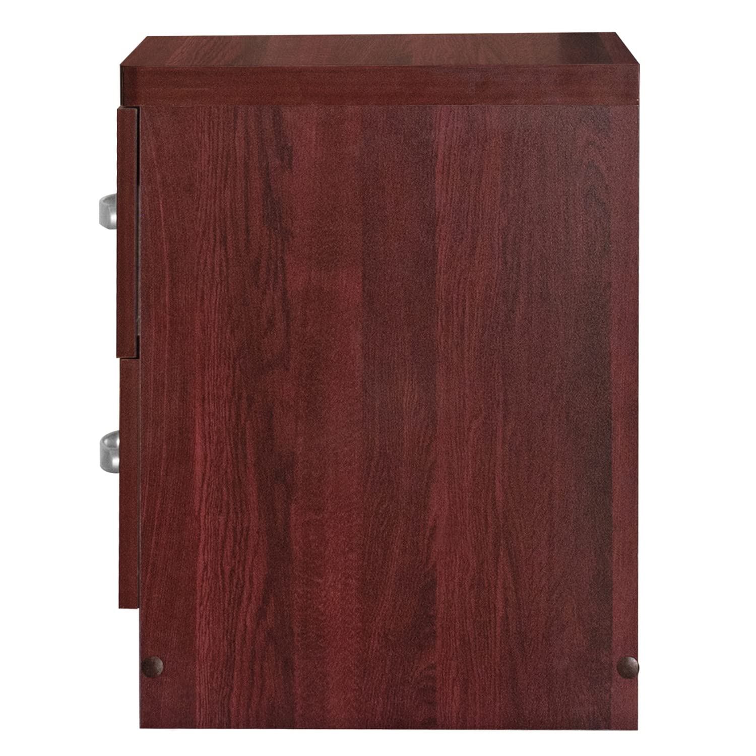 Better Home Products Cindy Faux Wood 2-Drawer Nightstand in Mahogany Finish - Bedside Table for Bedroom, Living Room, or Office Storage