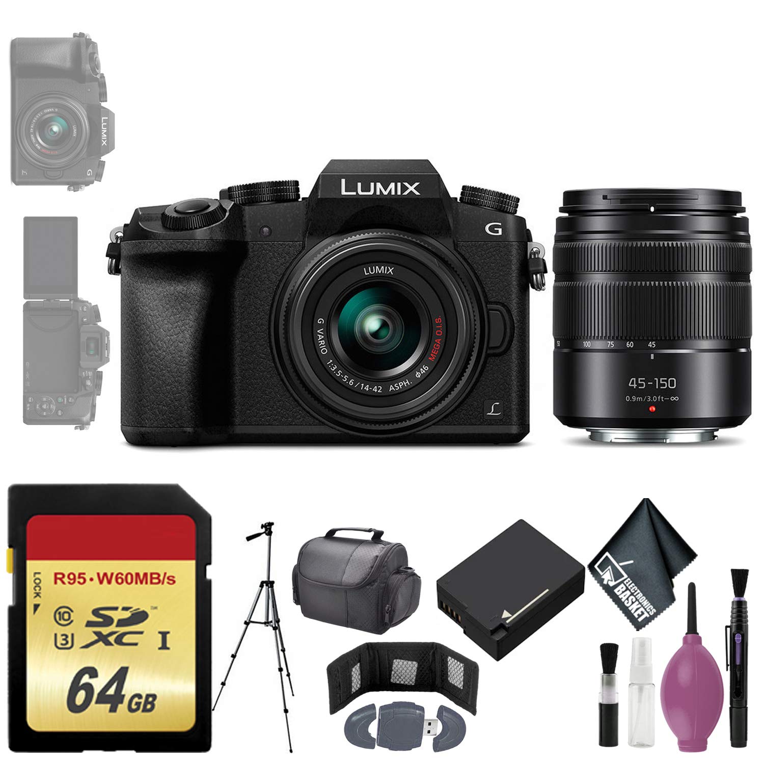 Panasonic Lumix DMC-G7 16MP Mirrorless Digital Camera with 14-42mm & 45-150mm Lenses Kit - 4K Video, WiFi, 3