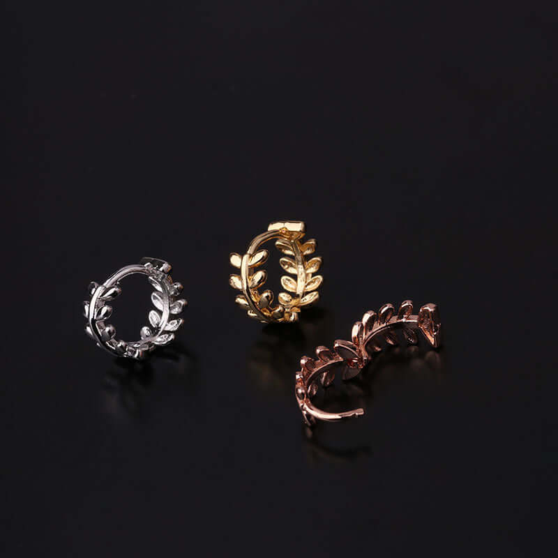 18K Gold Cartilage Huggie Earrings - Tiny Leaf Hoop Earrings for Women | Dainty Minimalist Earrings for Everyday Wear, Gift for Her | HSPJ292