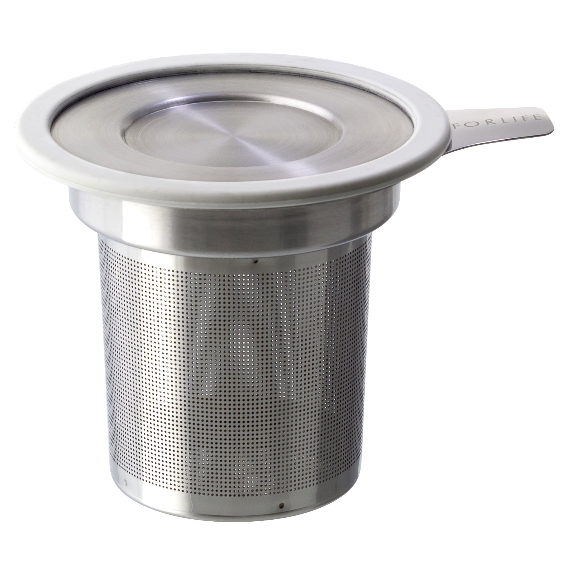 FORLIFE Brew-in-Mug Extra-Fine Tea Infuser with Lid - Premium Stainless Steel Loose Leaf Tea Strainer for Hot & Iced Tea - Perfect for Home, Office, or Travel Use (White)