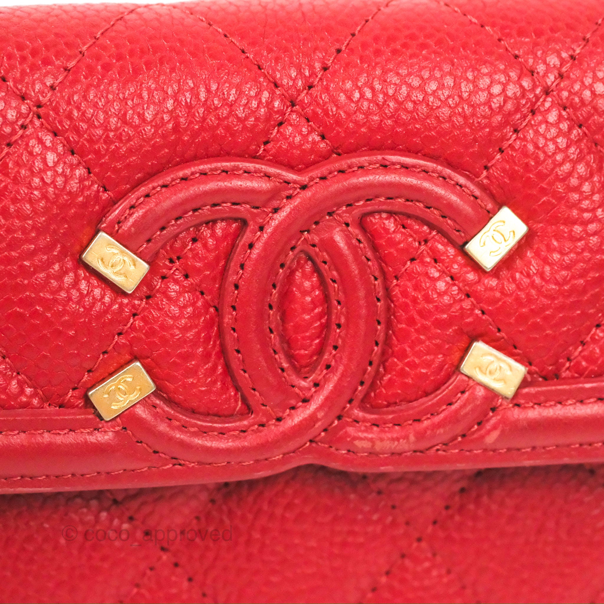 Chanel CC Filigree Short Flap Wallet in Red Caviar Leather with Gold Hardware - Luxury Women's Wallet for Everyday Use & Special Occasions
