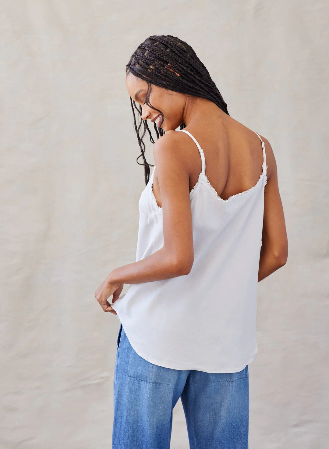 Frayed Edge Camisole Top - Soft Foggy Sky Color for Women | Perfect for Layering, Casual Outfits & Summer Wardrobe